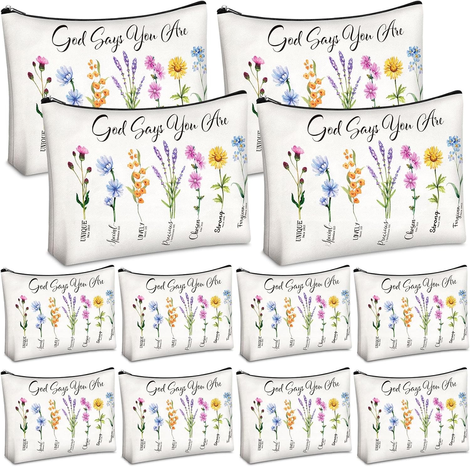 12 Pcs Christian Gifts for Women Christian Makeup Bags Bulk Christmas Group Gifts for Women Religious Bulk God Says You Are Cosmetic Bags with Inspirational Bible Verse(Elegant Style)