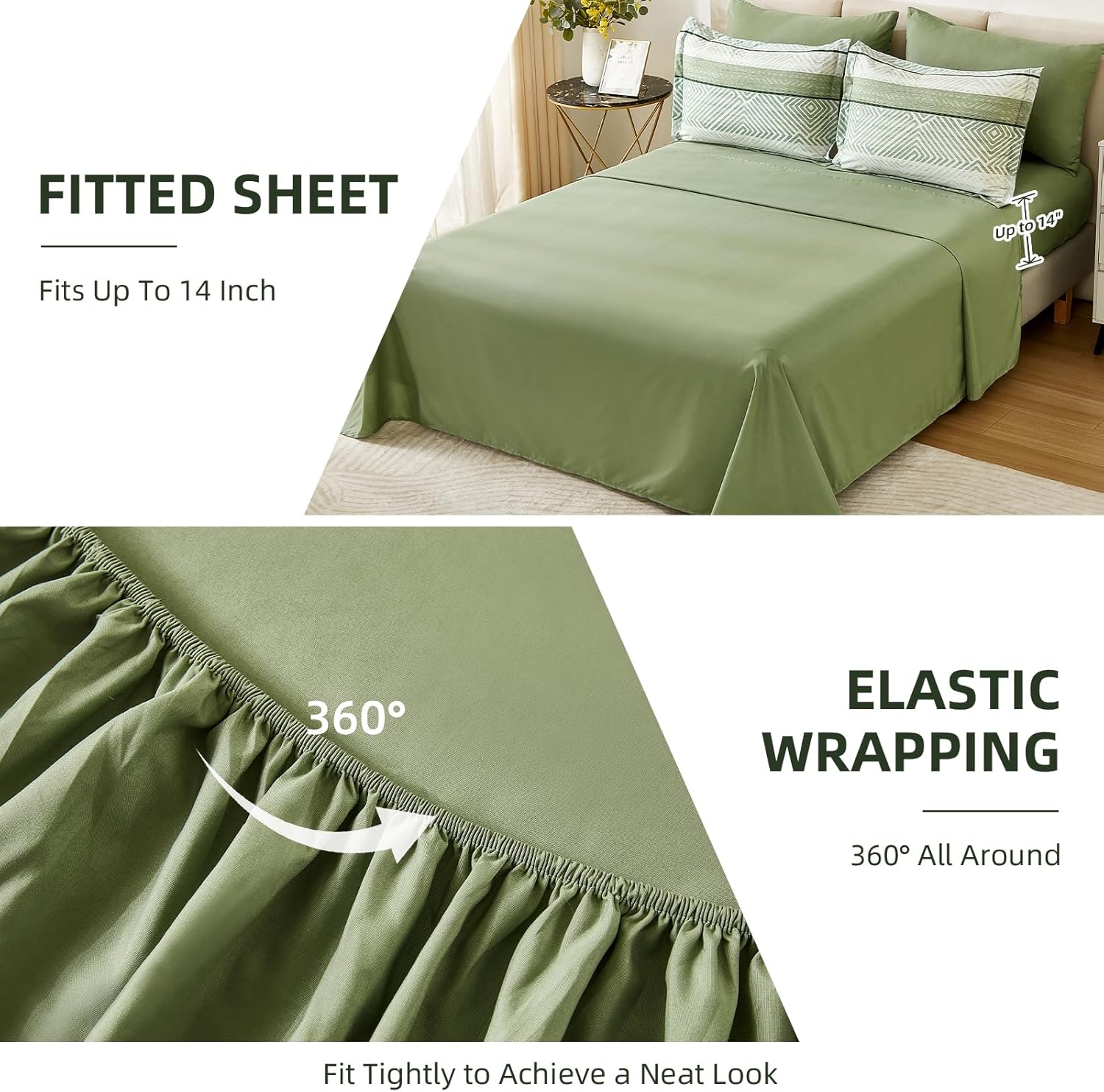 Drucon Christmas Olive Green Striped Comforter Set Queen Size 7 Pieces Reversible Bedding Set, Boho Bed in a Bag, Soft Microfiber Comforter and Sheet Set for All Season - Image 5