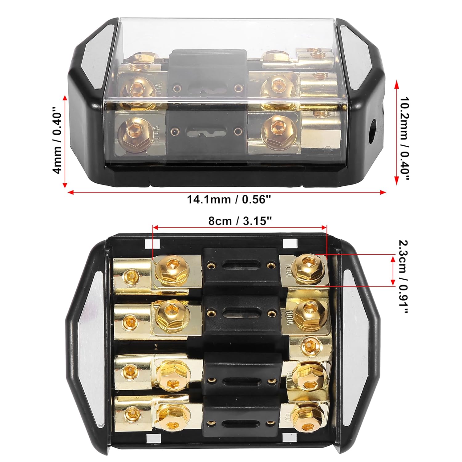 X AUTOHAUX Car Stereo Audio Inline ANL Fuse Holder 4 Way with Fuse 1 x 0GA 4 x 4GA Distribution Block