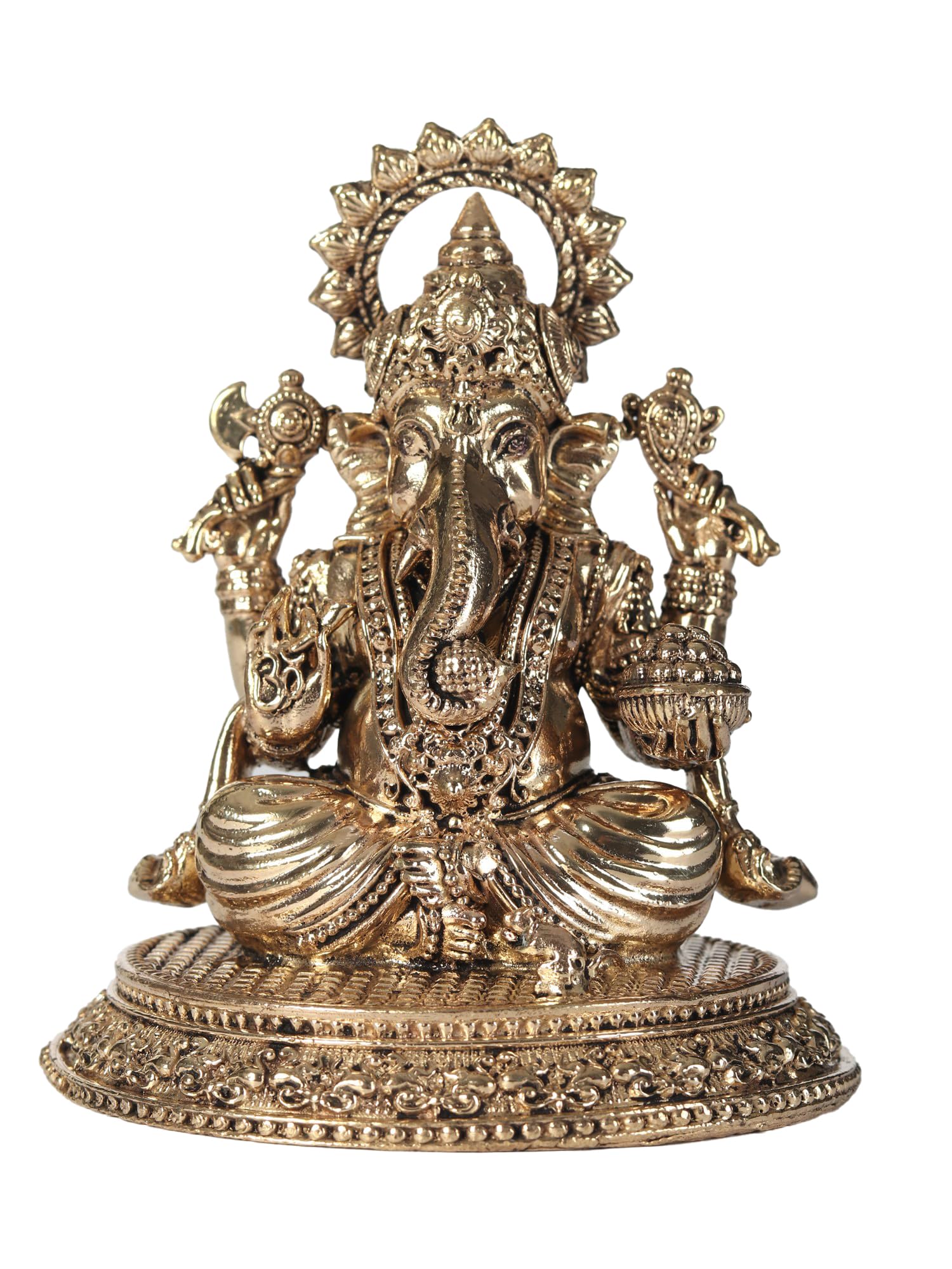 Exotic India 4" Small Chaturbhuja Lord Ganesha Brass Statue | Handcrafted Ganpati Idol for Pooja Room, Temple Murti, Home, Office, Table Décor