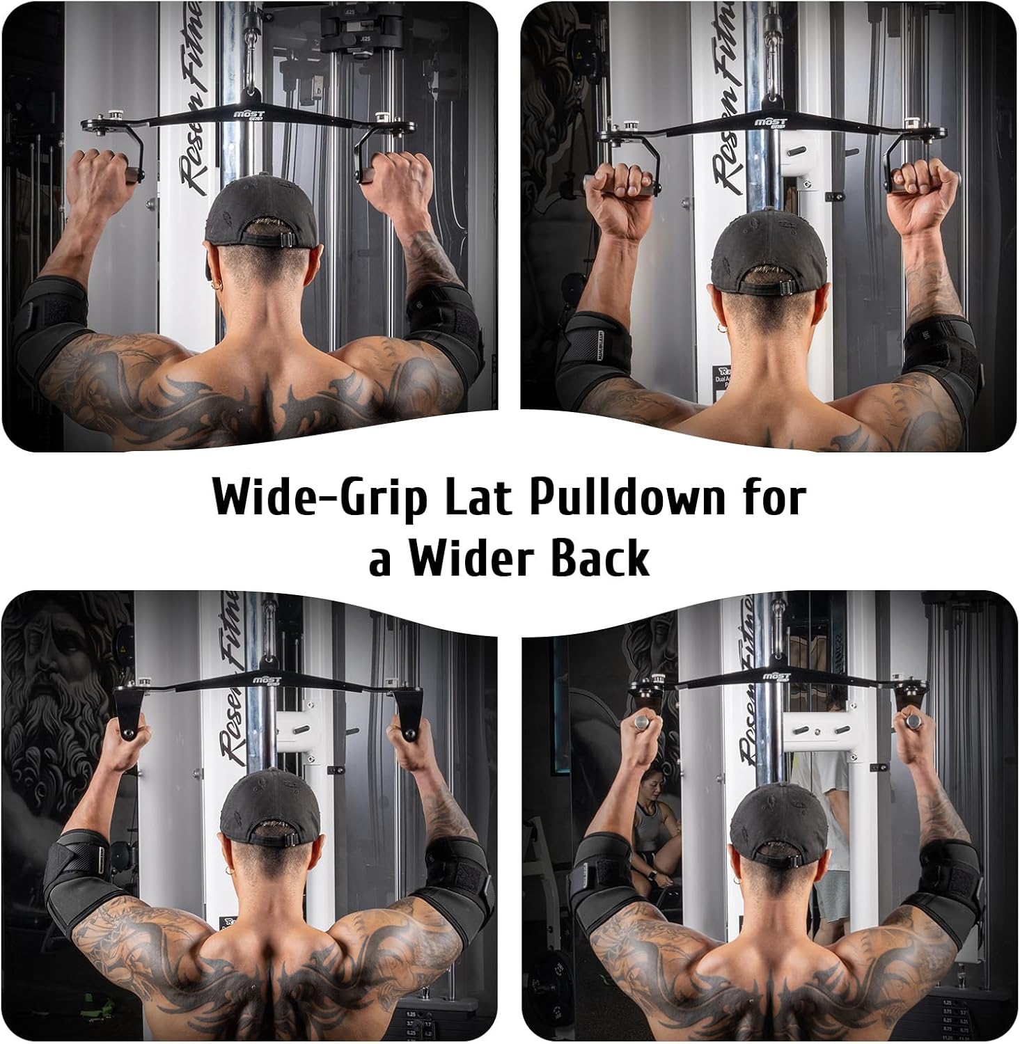 LAT Pull Down Bar Set with 360° Rotatable Handles, LAT Pulldown Attachments for Whole Back Training, Heavy-Duty Locking LAT Pulldown Bars for Home Gym Cable