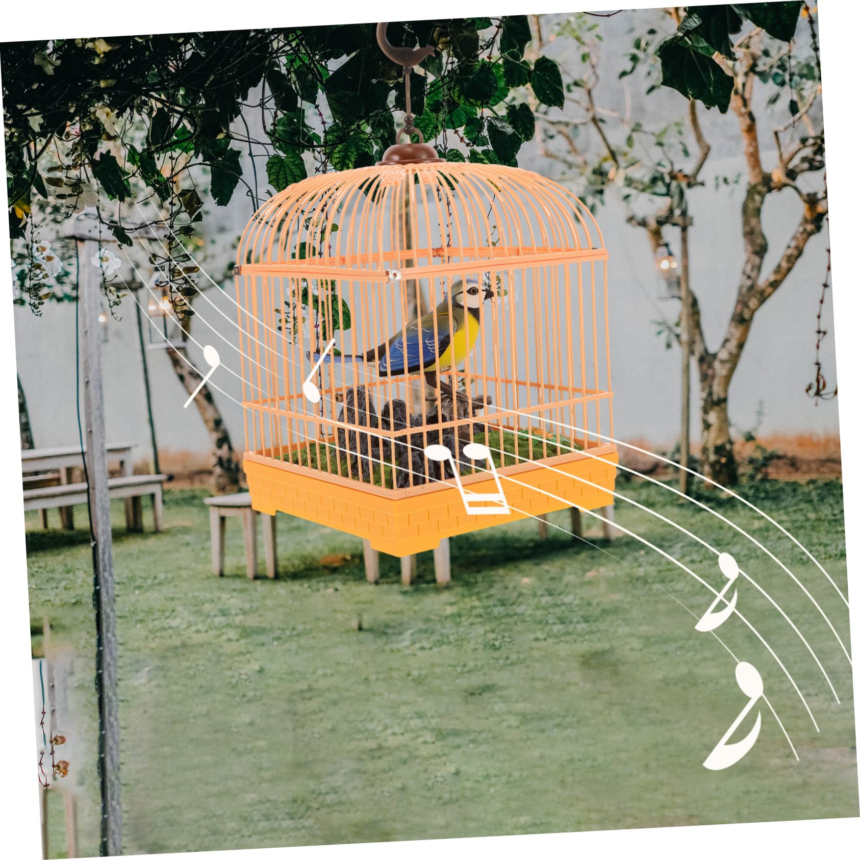 Juguete de Pájaro Activado por Audio con Efectos Realistas y Diseño de Jaula de Plástico Portátil para Entretenimiento y Ambientación en Habitaciones Infantiles