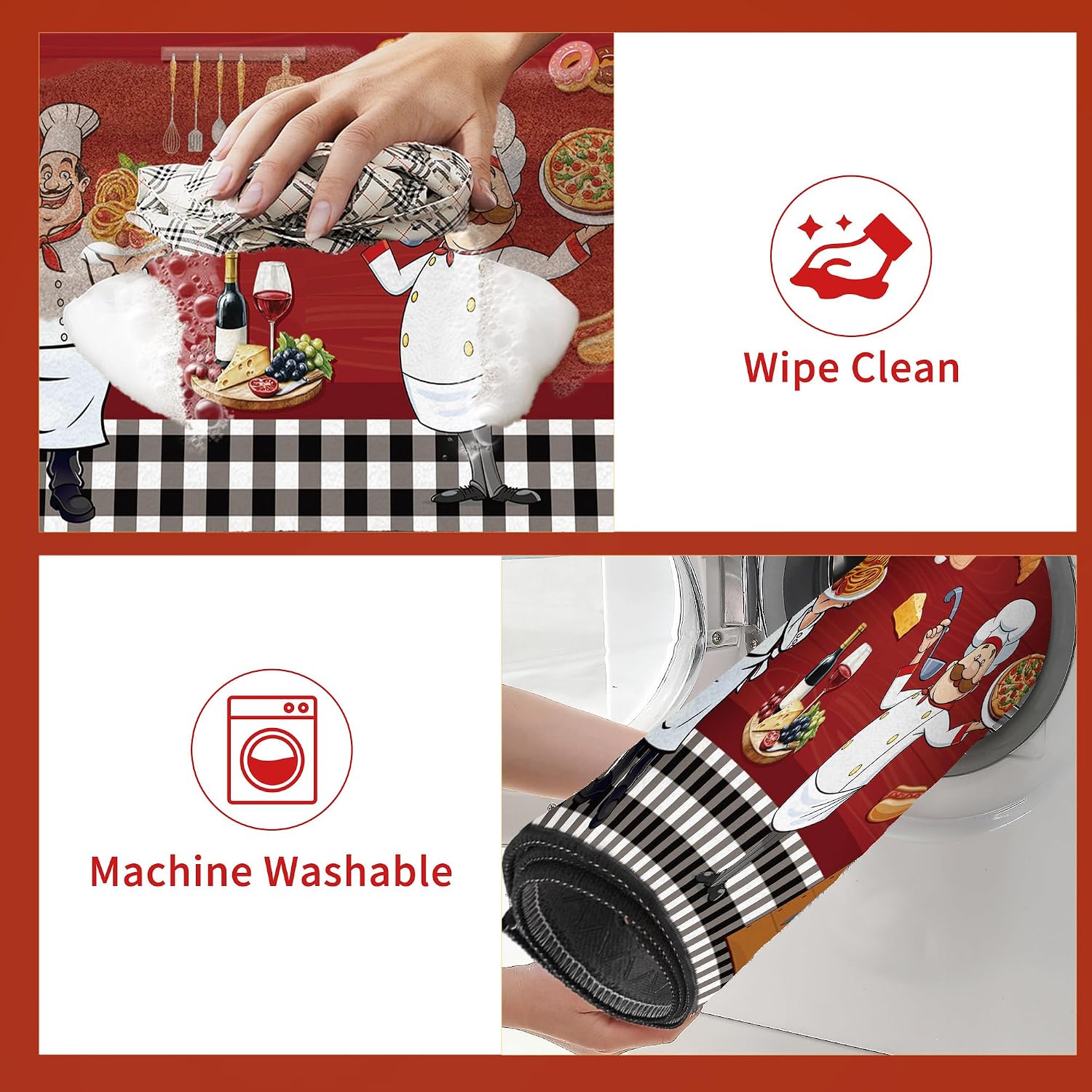 Romart Italian Chef Kitchen Rugs Set, 3 Pcs Runner Rug and Floor Mat, Vintage Trattoria Decor for Kitchen Dining Room, with 12 Pcs Corner Grippers