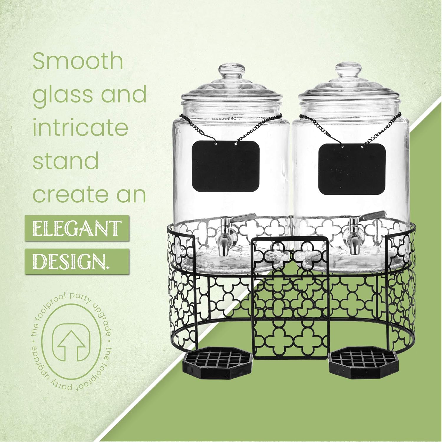 Dual 1.5 Gallon Glass Beverage Dispensers for Parties with Decorative Metal Stand, Stainless Steel Spigot,- Double Drink Dispenser Station for Parties, Weddings, Holidays - Image 4