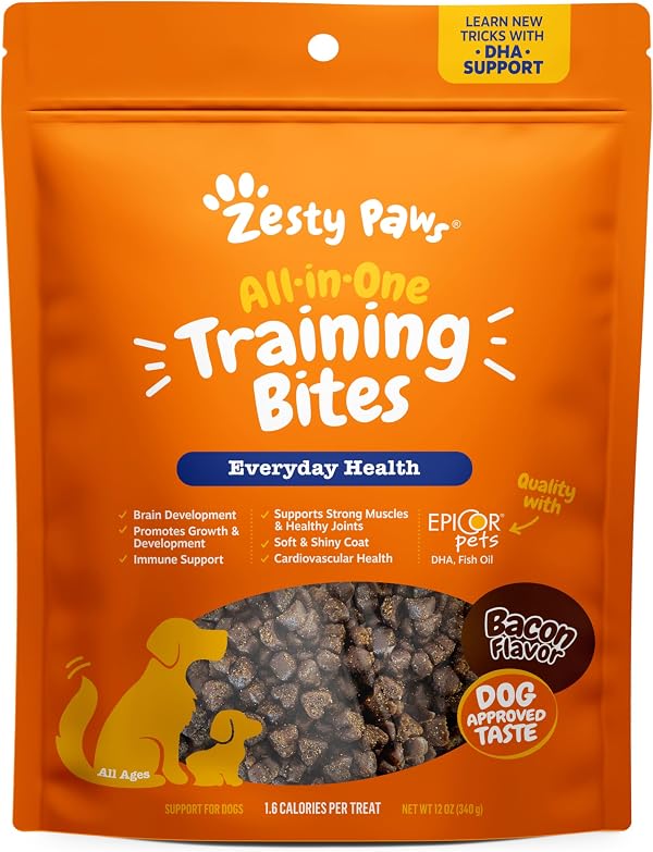 Zesty Paws Training Treats for Dogs & Puppies - Dog Treats for Training - Healthy Dog Chews for Hip, Joint & Muscle Health - for All Breeds and Ages - Bacon Flavor - 12oz