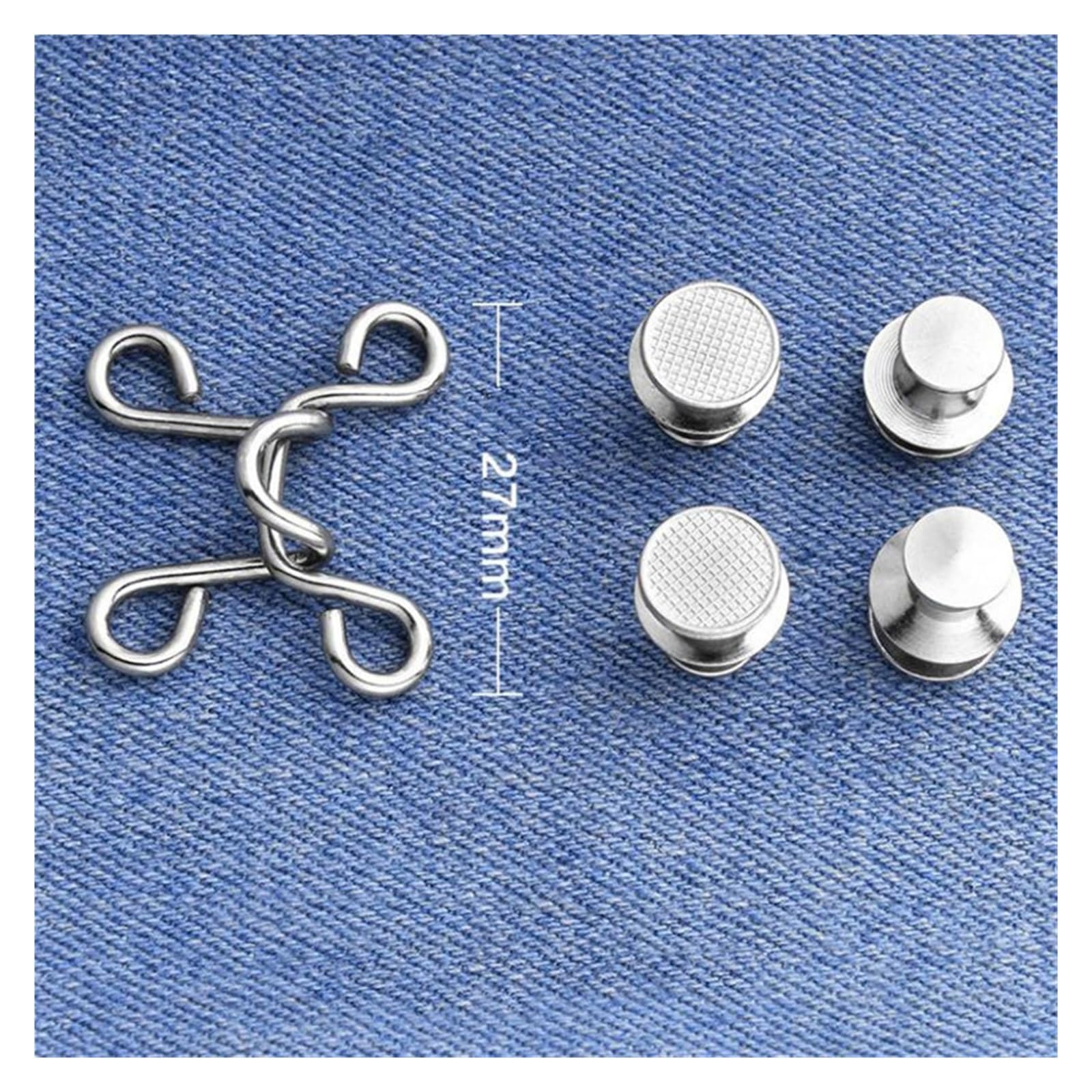 Regulowane przypinki dżinsowe 1/5, bez szwu, do samodzielnego dopasowywania talii, odczepiane metalowe zatrzaski do spodni i klamerek do ubrań (Small Silver (27 mm), 5 zestawów)