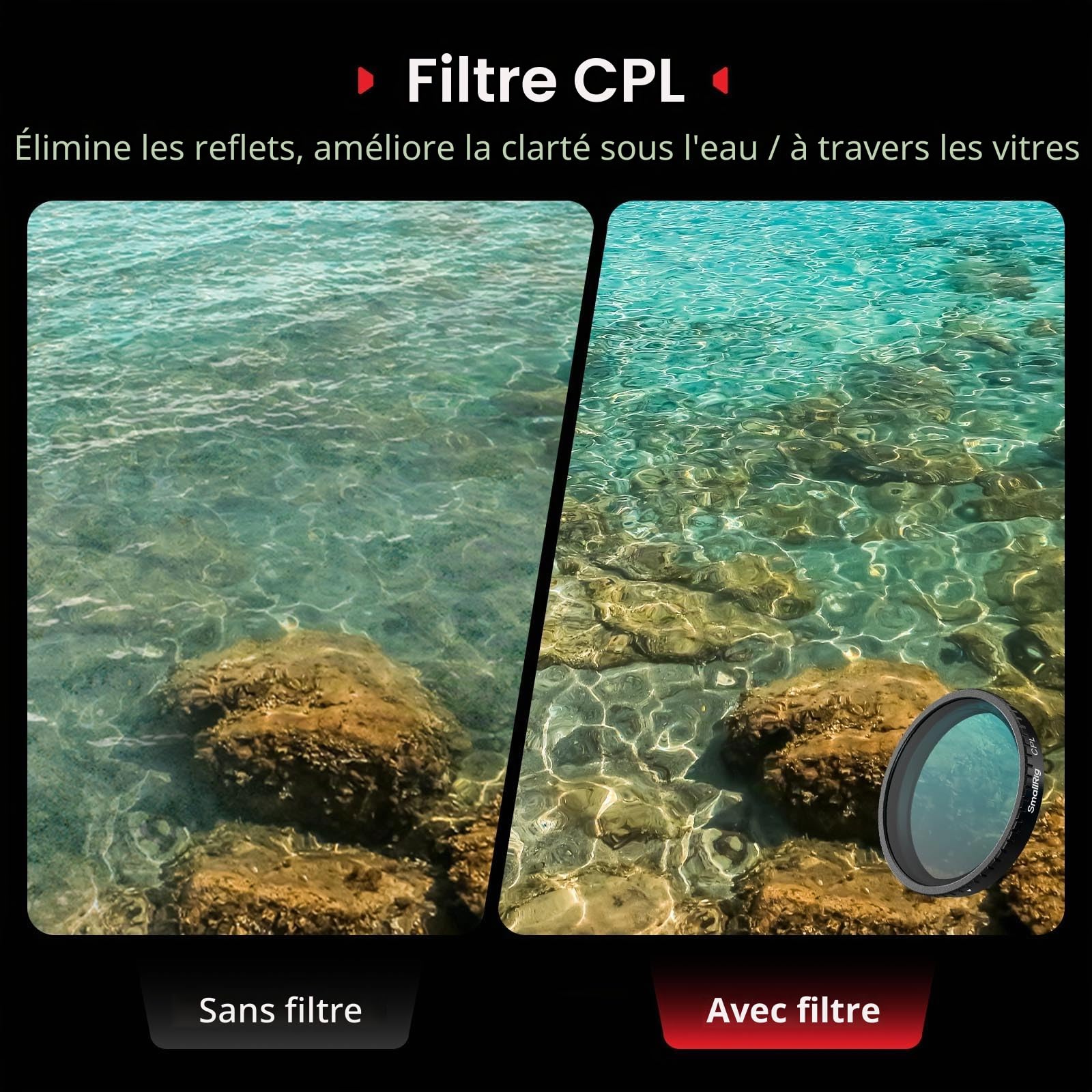 SMALLRIG Kit de Filtres ND pour DJI Osmo Action 5 Pro/Action 4, Lot de 5 Filtres Polarisants à Densité Neutre CPL FS ND8 ND16 ND32 à Clipser et Protection d'Objectif en Silicone - 5411
