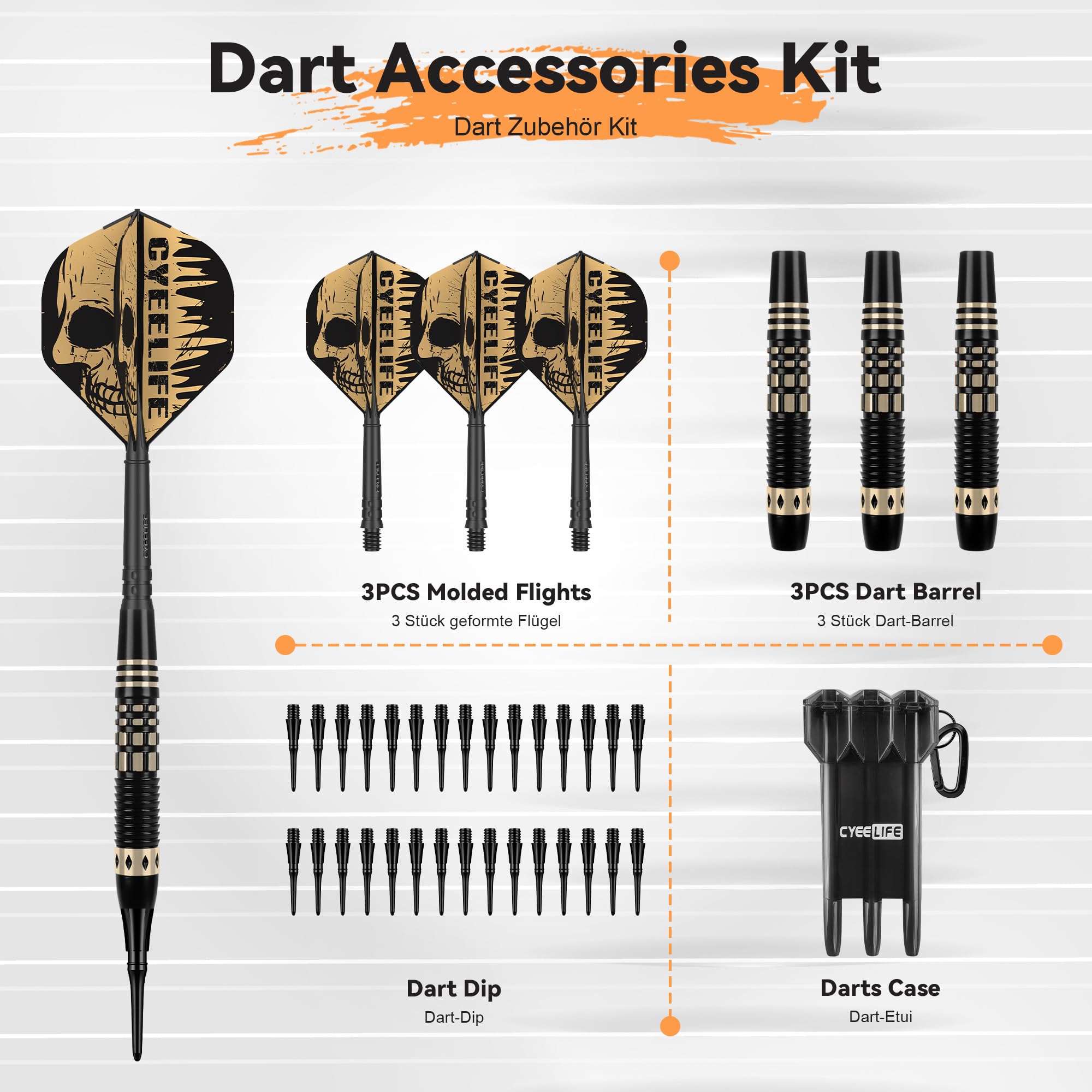CyeeLife Fléchettes Soft-Darts 16g 3 pièces avec Pointe Plastique, Flights et Tiges, Sac de Transport