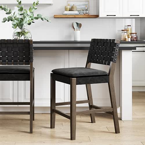 Nathan James Cohen Mid-Century Modern Suede Bar Stool, Counter Height