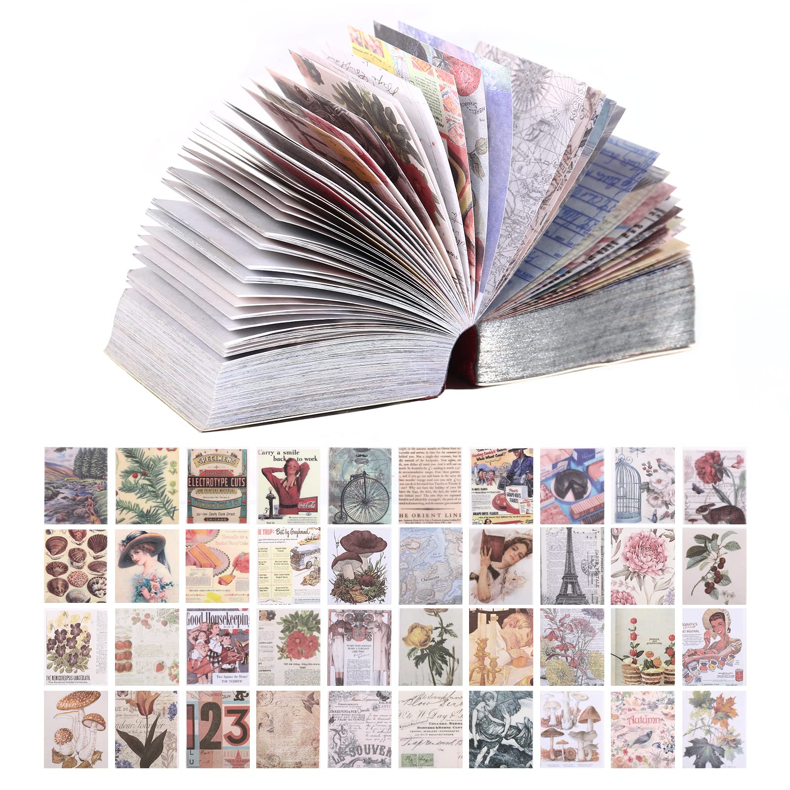 LIHAO 400PCS Vintage Scrapbook Paper 5 x 4.5 cm Scrap Book Sticking Accessories Decorative Scrapbook Material Paper Set Nature Collection Set
