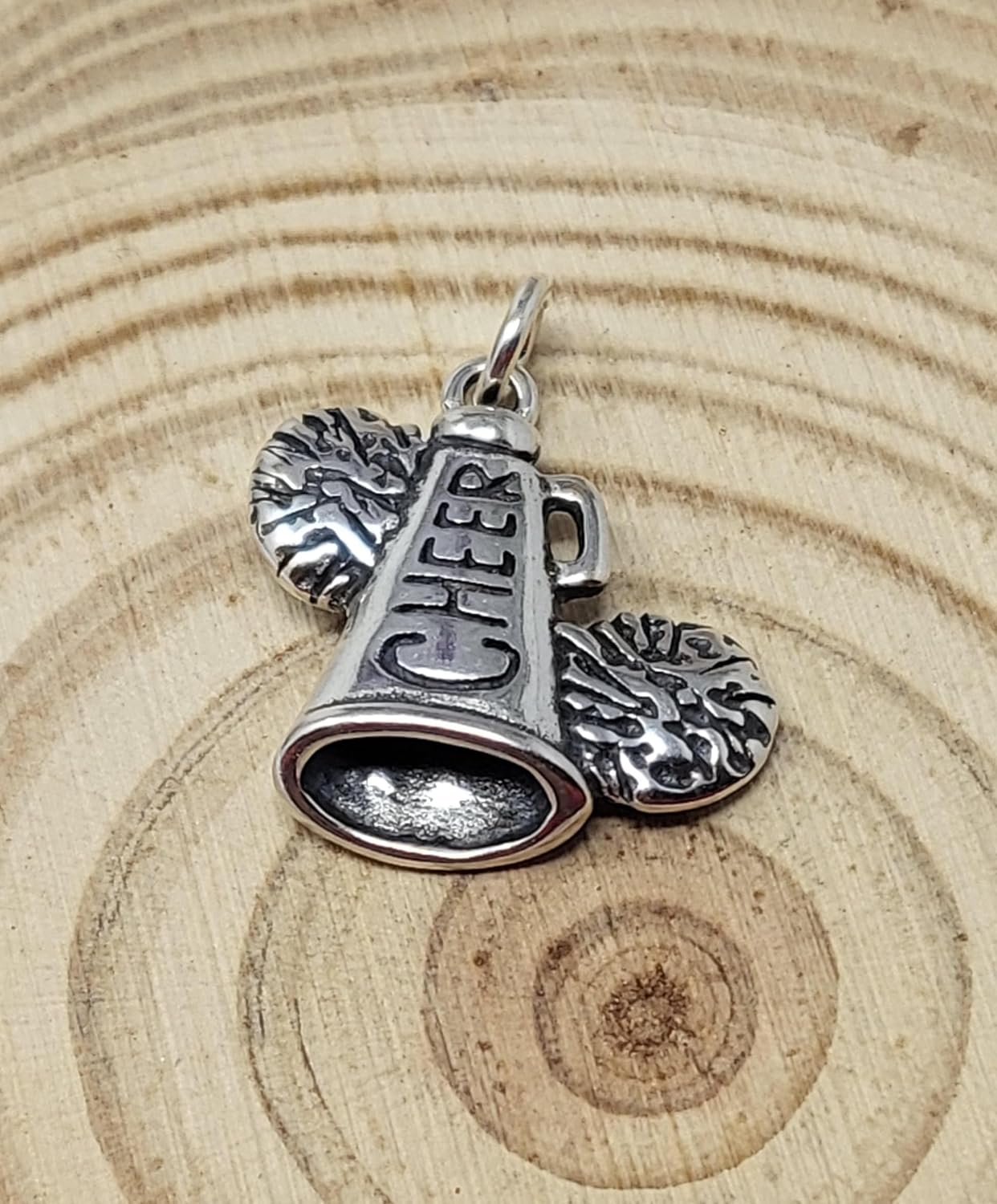 MOM & THREE DAUGHTERS Cheerleading Megaphone and POM POM Necklace in Sterling Silver | Gift for Cheerleader Cheer Coach. Cheer Squad | 18" Chain - Image 6