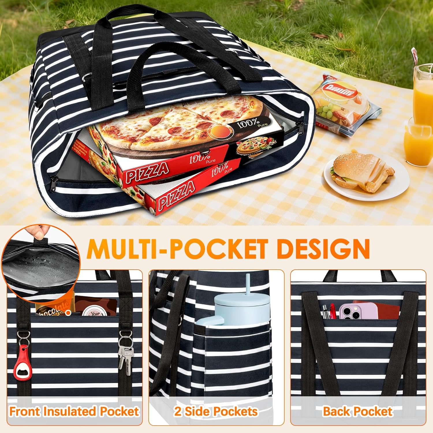 Cooler Bag Insulated, Soft Side Cooler, Reusable Grocery Bags with Zipper Closure, Thermal Leakproof Large Insulated Tote Bag for Hot/Cold Food for Grocery, Beach, Travel, Picnic - Image 4