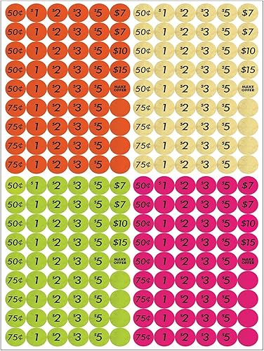 Adhesivo de precio de venta de garaje, 1 hoja A4, 216 unidades, 23 pulgadas, calcomanías adhesivas, venta de patio, mercado de pulgas, etiqueta de