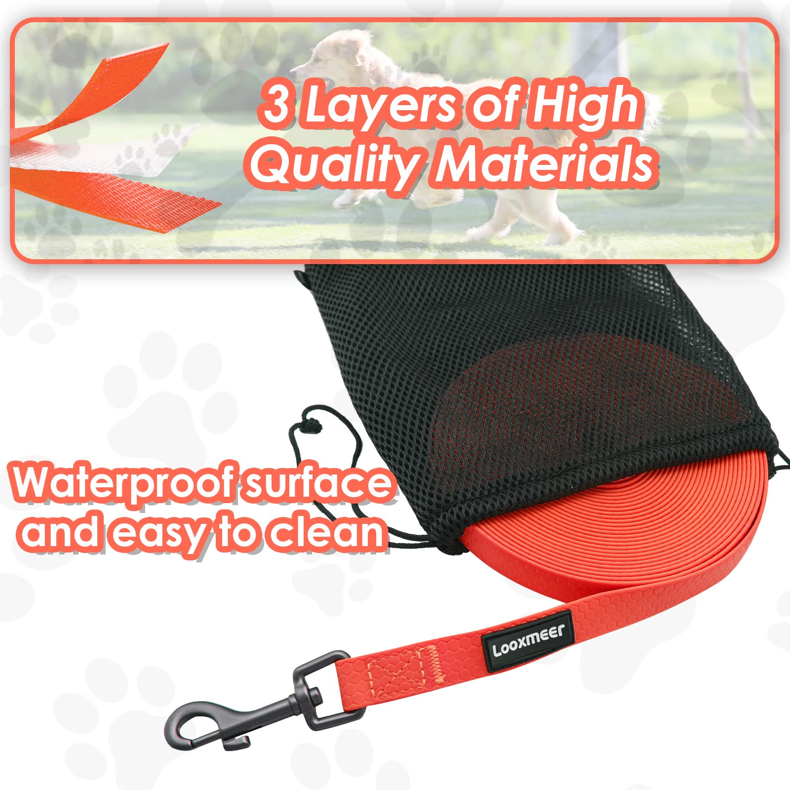 Looxmeer Training Lead for Dogs 10m Waterproof Long Line Dog Lead for Large Medium Small Dogs Recall Obedience Dog Training Leads - Image 4