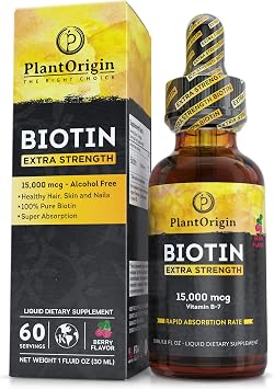 Liquid Biotin 15,000 MCG Hair Growth, Skin & Nails Support for Women & Men | High Absorption Vitamin B7 Drops | Vegan, Kosher, Sugar-Free, No Alcohol | 60 Servings
