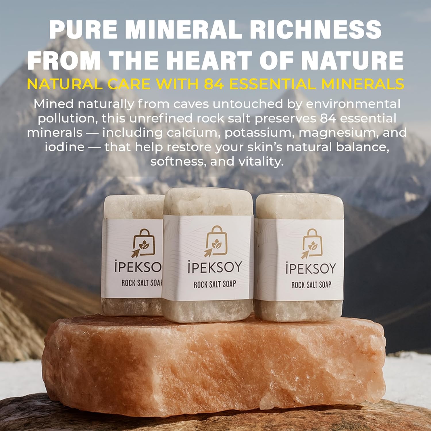 Natural Salt Soap Bar – Purifying and Exfoliating Organic Unscented Bar Soap for Men & Women – Pure Mineral Rock Salt Soap for Gentle Skin Care and Odor Control (Salt (4 Pieces))