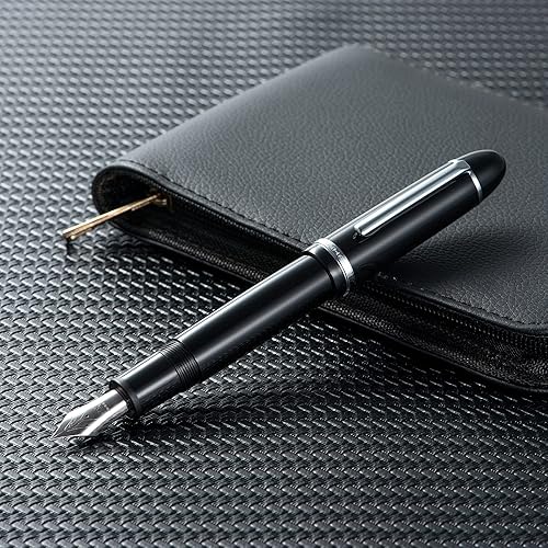 Miniatura 4 de Jinhao X159 - Pluma estilográfica acrílica negra, tamaño 8, punta extra fina, borde plateado, diseño clásico, bolígrafo de escritura suave con