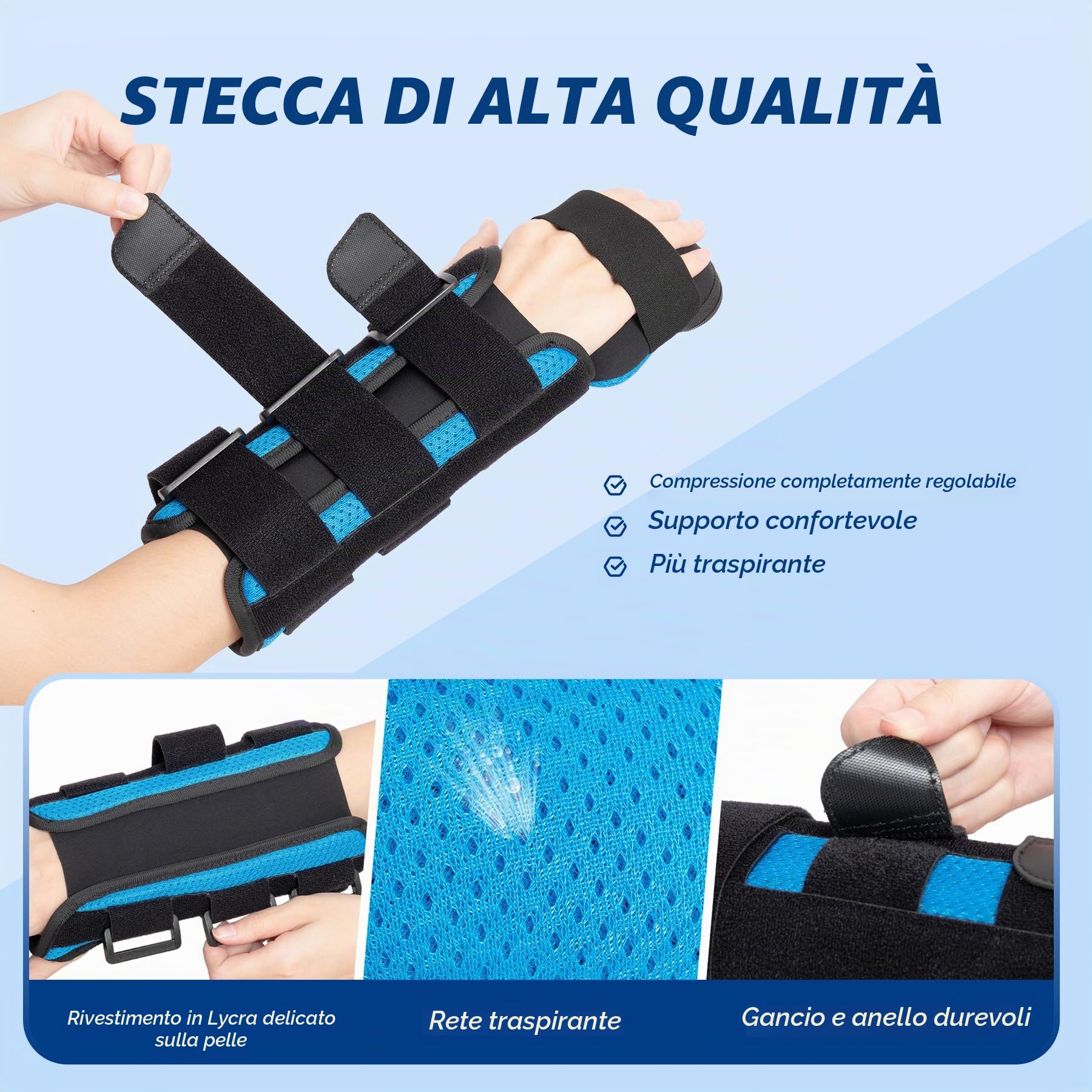 Supporto notturno per mano a riposo, tutore polso per tunnel carpale, tendinite, supporto per polso e mano per lesioni al polso, tendinite, mano colpita da ictus, Mano destra, M