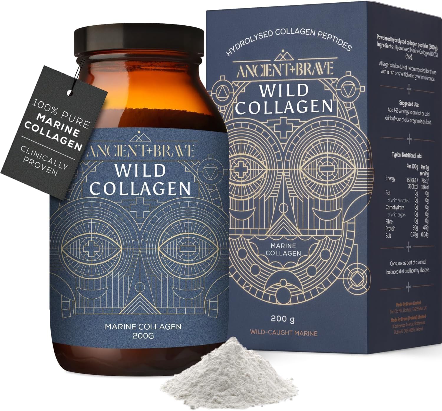 Wild Collagen 200g - Wild Caught Marine Collagen Powder Supply - 100% Hydrolysed Collagen Peptides (Fish) - High Protein, Fasting, Keto - Beauty, Skin, Hair & Nail Bottle