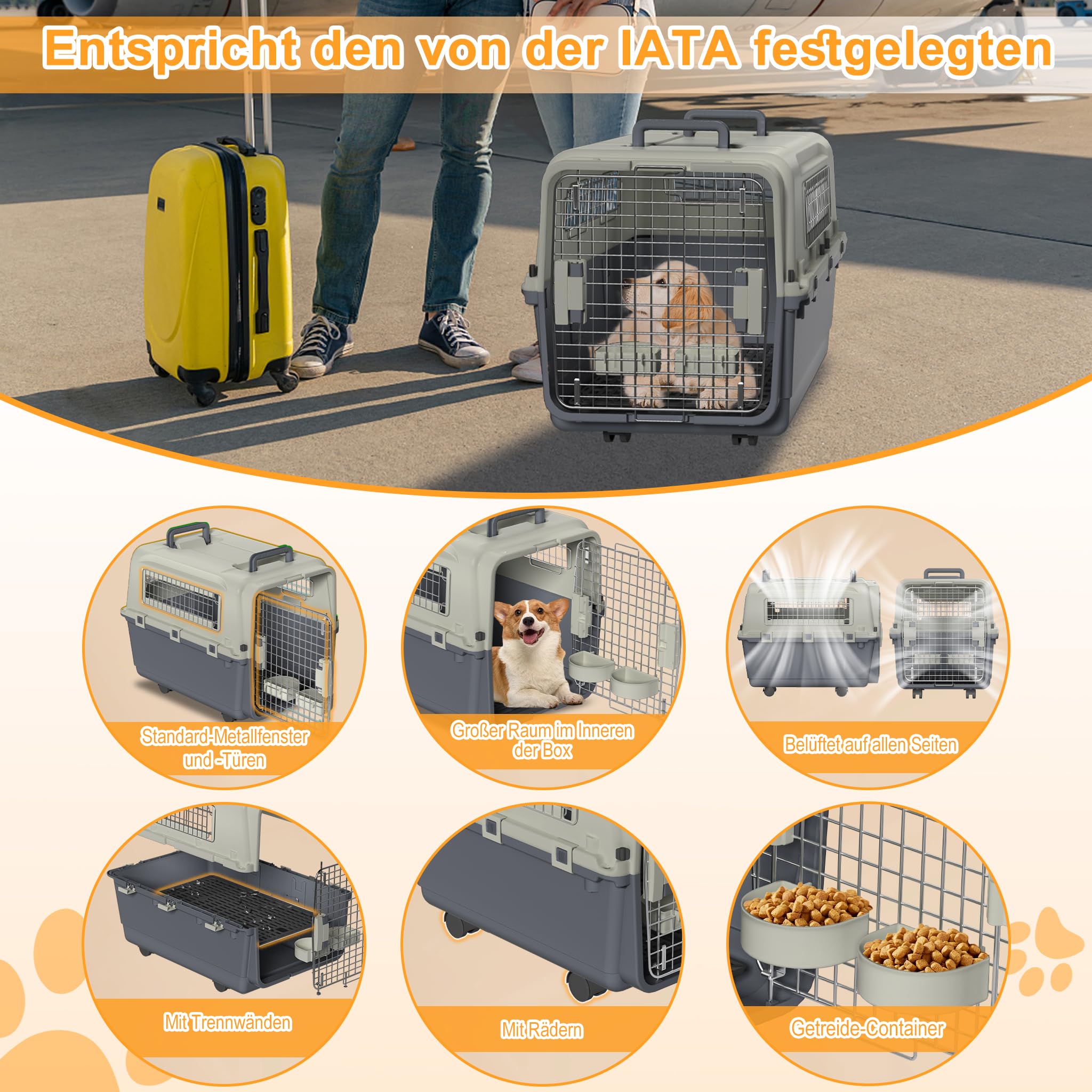 Trasportino per cani e gatti, 67 x 51 x 58,5 cm, con chiusura di sicurezza e ruote, trasportino per auto, aereo e viaggio, fino a 12,5 kg