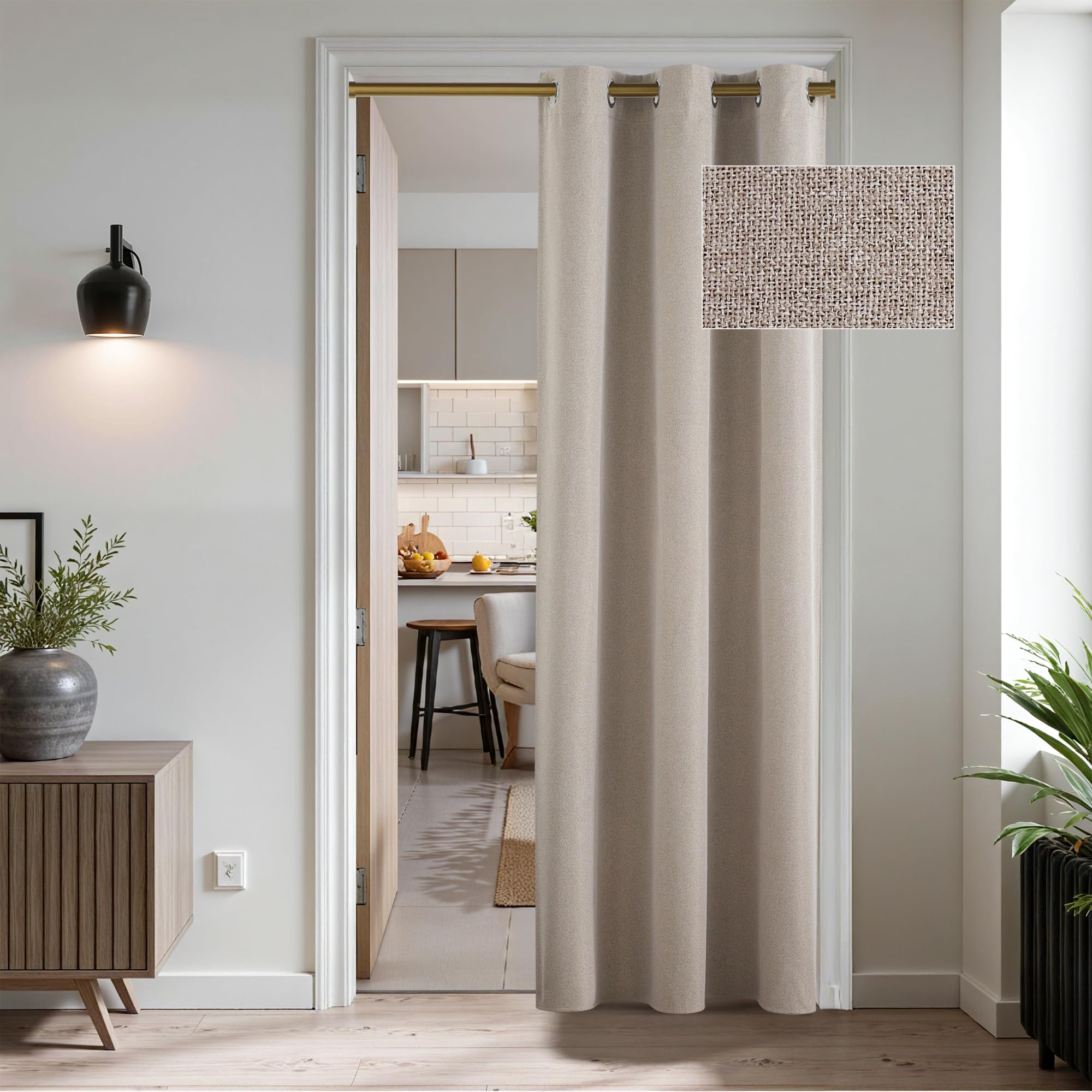 RYB HOME Blackout Doorway Curtain, Privacy Door Curtain for Closet, Thick Linen Thermal Insulated Room Darkening Grommets Drape for Front/Storage Room