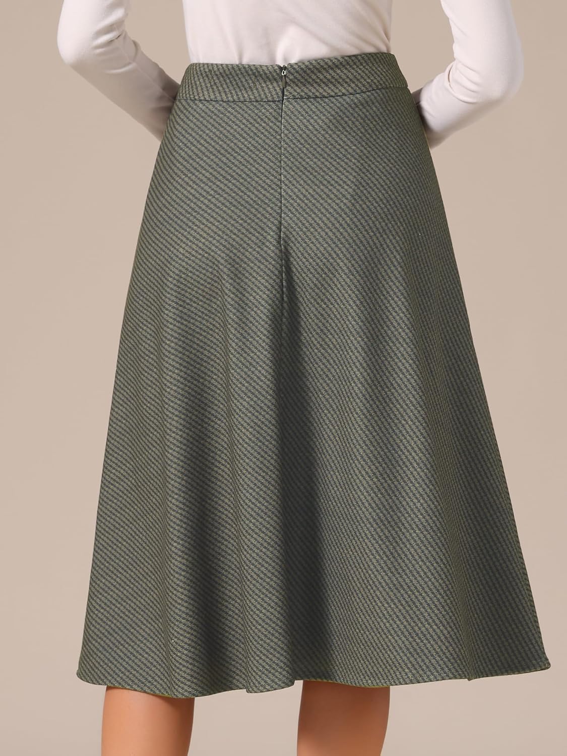 Allegra K Women's Houndstooth Plaid Midi Skirt Vintage High Waist Fall Winter A-Line Skirts - Image 4