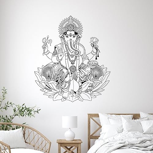 Vinilo adhesivo de pared Ganesha Lotus Hinduism God Hindu India Decoración Pegatinas (ig3253) Negro