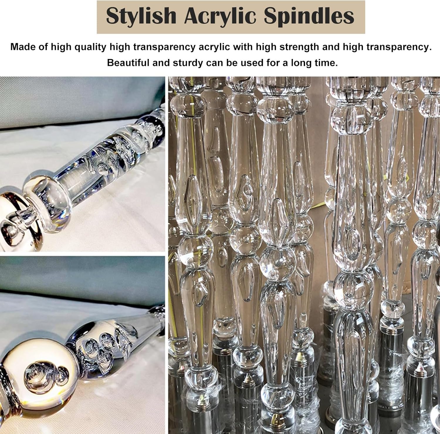 Clear Acrylic Newel Post with Stainless Steel Base Transparent Stair Baluster Connectors for Railing 120 Cm - Modern Deck Decor,Silver-120 cm(47 1/4