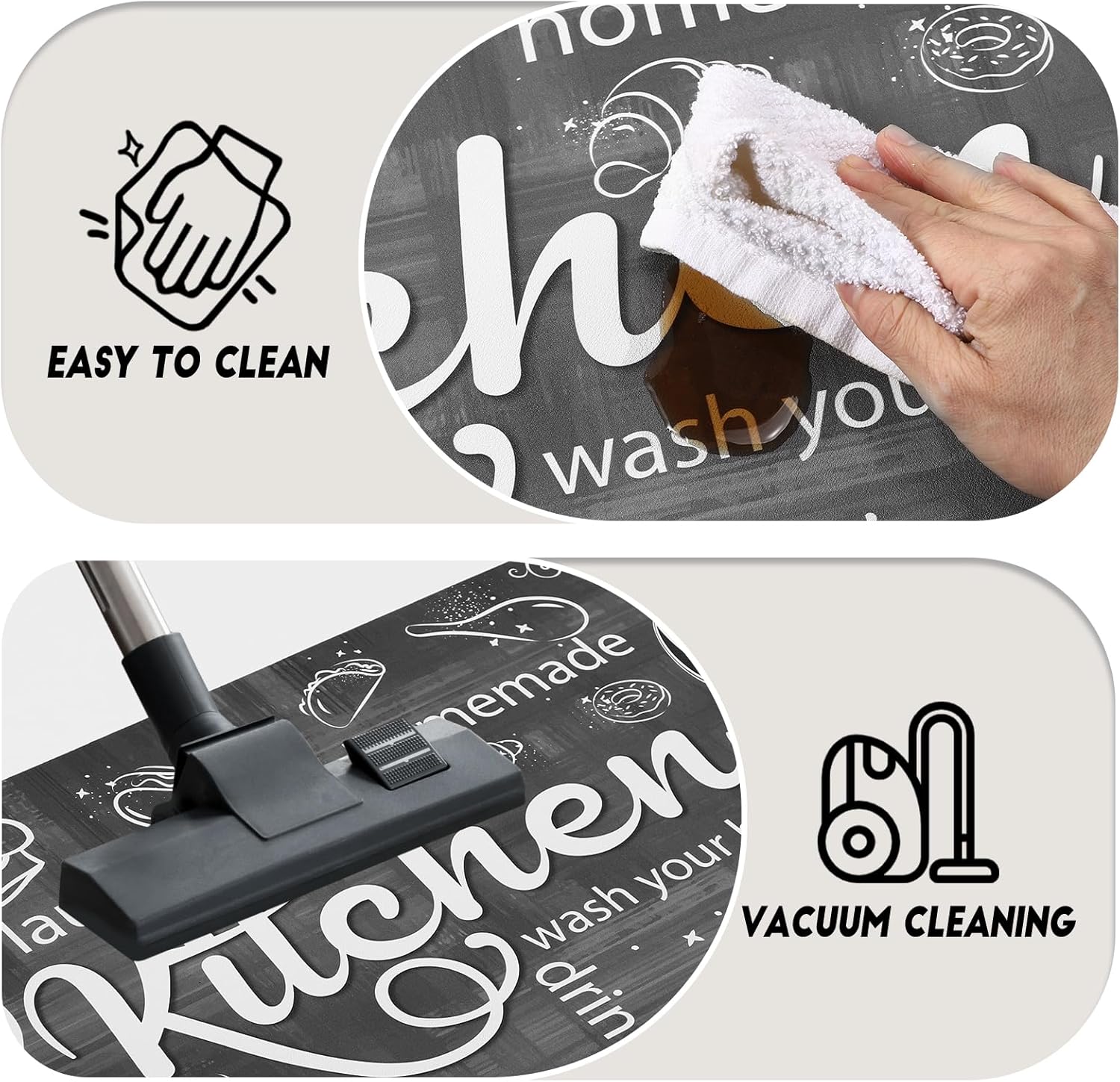 3-Pack Non-Slip Kitchen Rugs - Grey Farmhouse Cushioned Mats, Washable & Stain Resistant Kitchen Mats for Floors, Laundry, Bathroom, Entryway