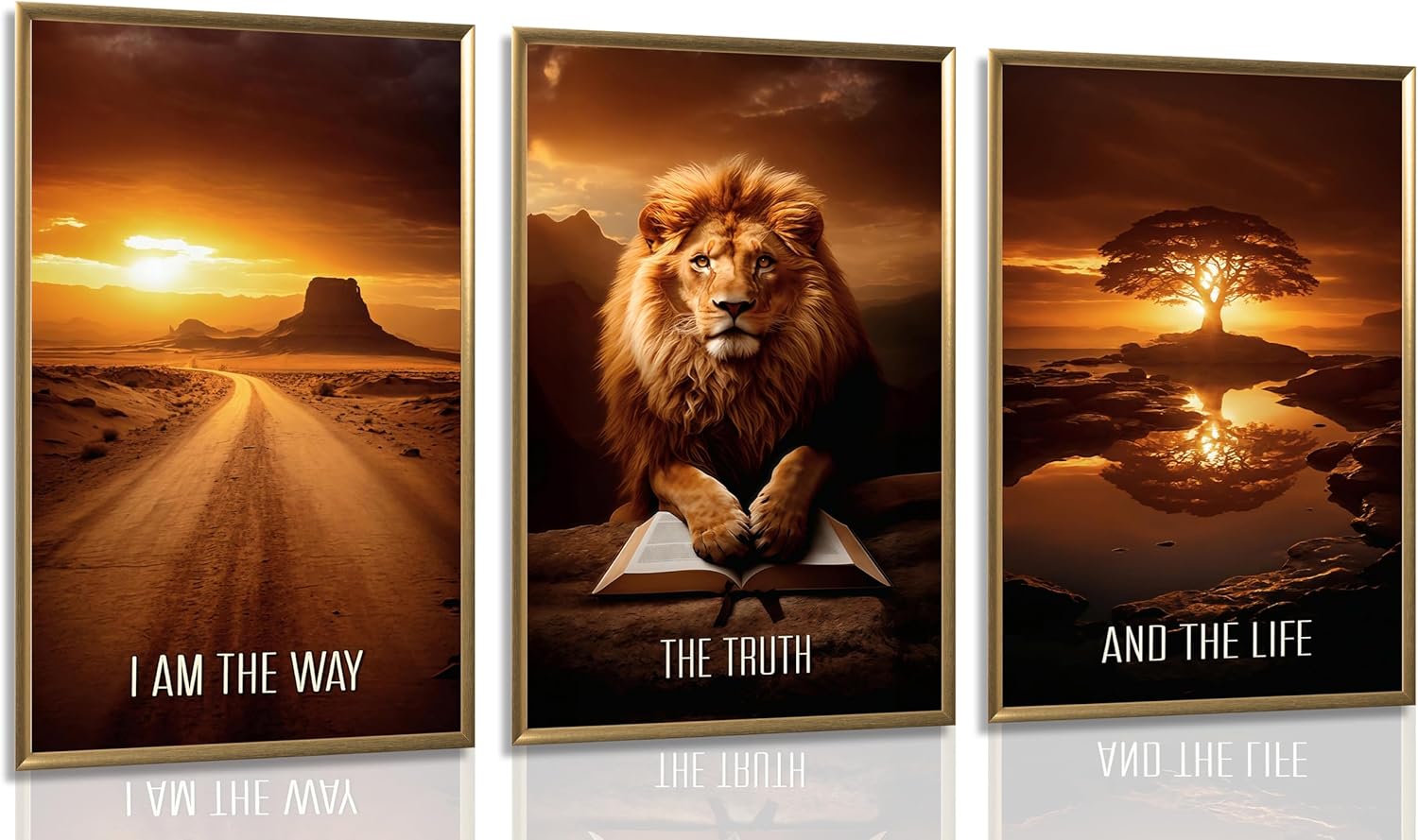 3pcs Jewish Lion Wall Art Inspirational Christian Scripture Posters Prints Wall Decor Desert Scenery and Lion Canvas Paintings for Living Room Bedroom Church Office Decoration Unframed