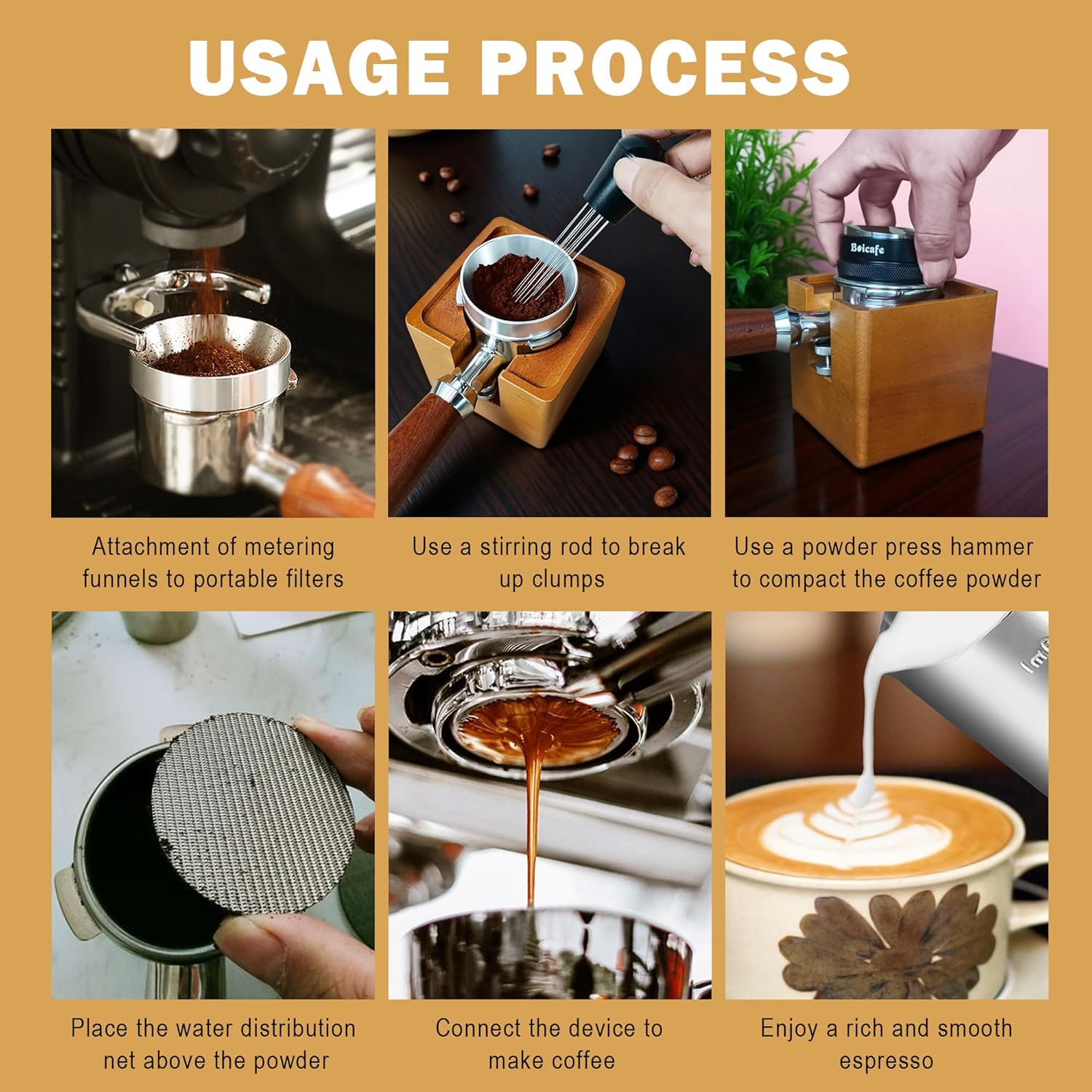 58mm Espresso Accessories Kit, 4 PCS 58mm Coffee Distributor Espresso Coffee Tamper Leveler with WDT Tool, Dosing Funnel and Espresso Puck Screen for Bottomless Portafilter (58mm)