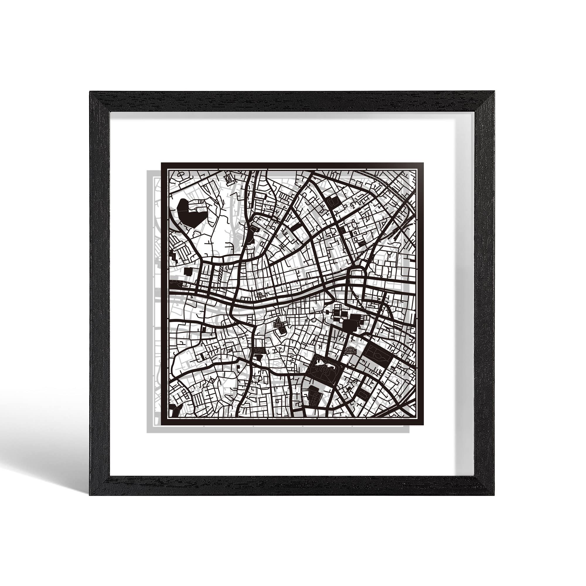 O3 Design Studio Dublin Cut Map Framed, Black map, Black Frame, 9x9 inches, Paper Cutting Art Work, Gift Boxed, 2 Background Color, self-Changing, Wall Art
