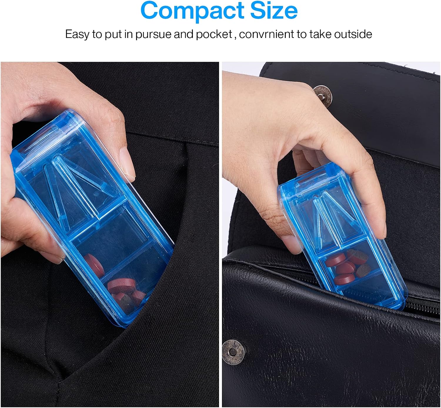 PuTwo Pill Box Travel Cutter with Case, Blue Rectangle, Pill Cutter (713262646113)