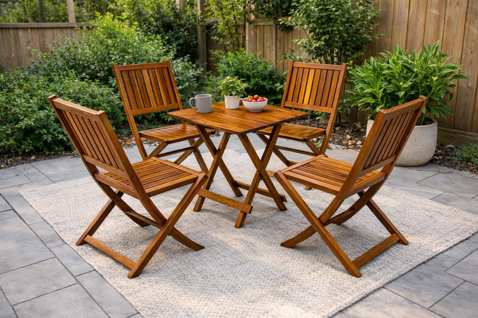 5-Piece Folding Wooden Bistro Set – Portable Outdoor Patio Table and Chair – Solid Wood Garden Furniture for Balcony, Terrace & Small Spaces-image-30