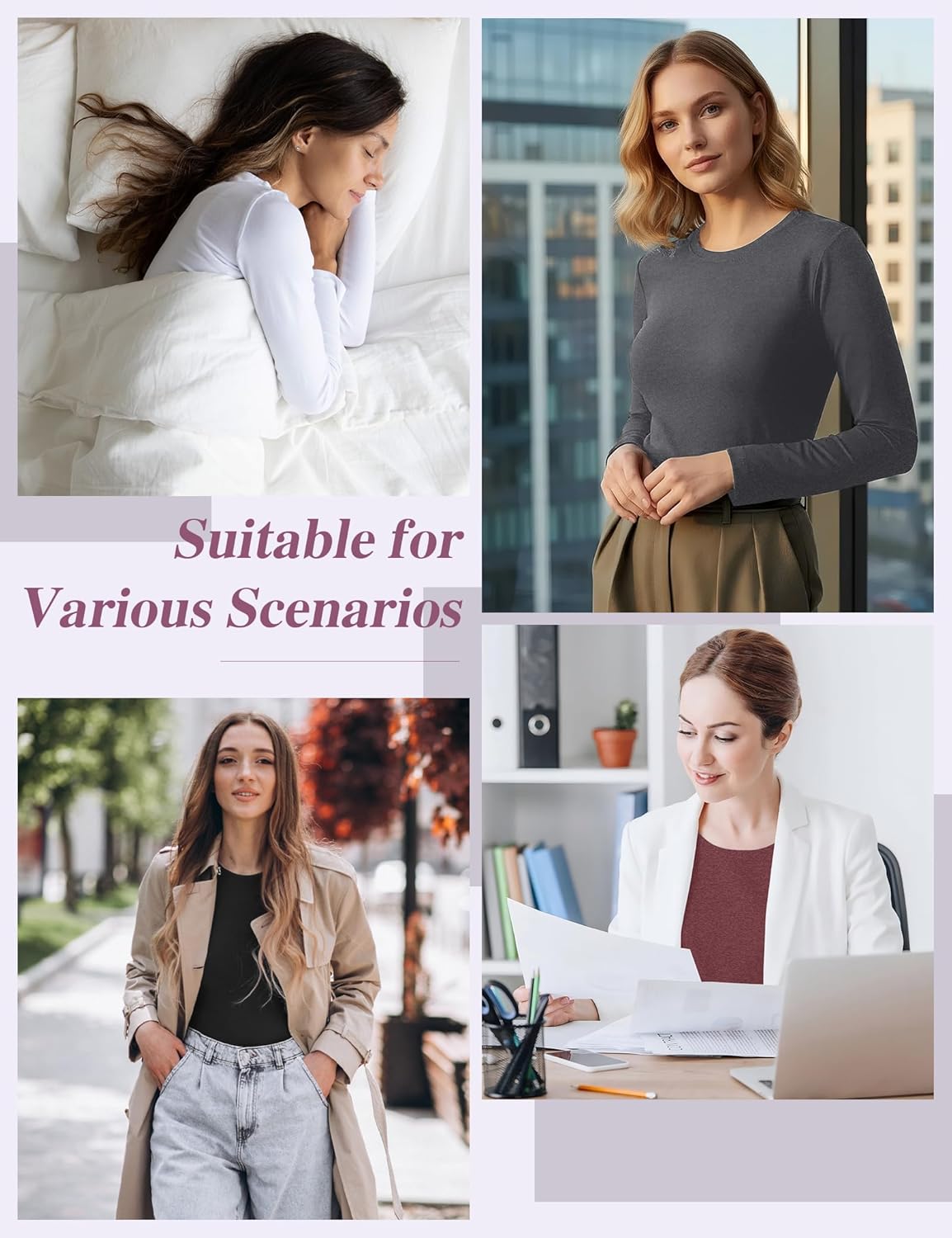 1/6 Pack Women's Basic Long Sleeve Shirts Crew Neck Slim Fitted Compression Gym Workout Underscrub Tops T Shirts - Image 6