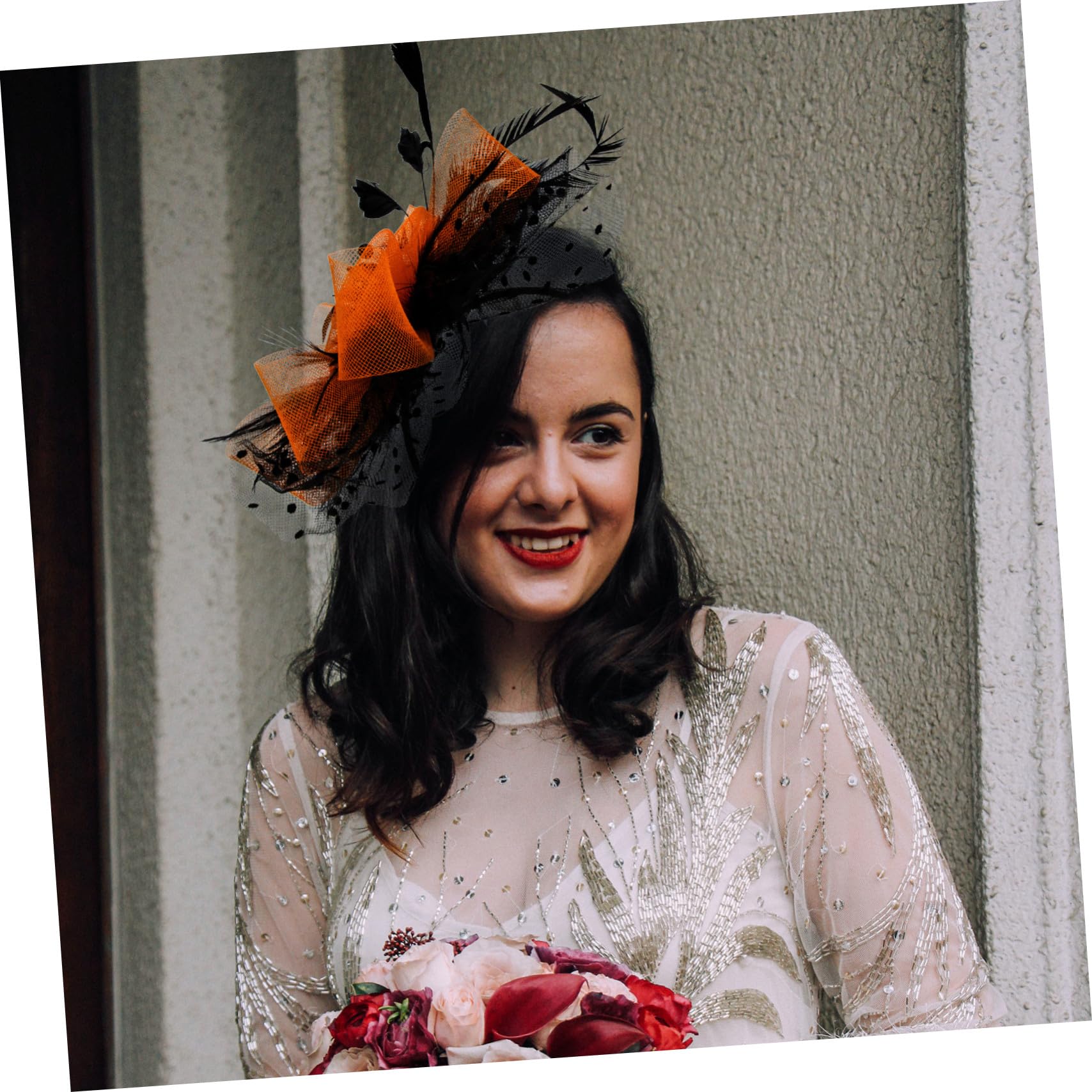 VICASKY 4 Pièces Bandeau Cheveux Délicat Maille Noire et Orange Accessoire de Coiffure pour Mariage Cocktail et Fête Cosplay