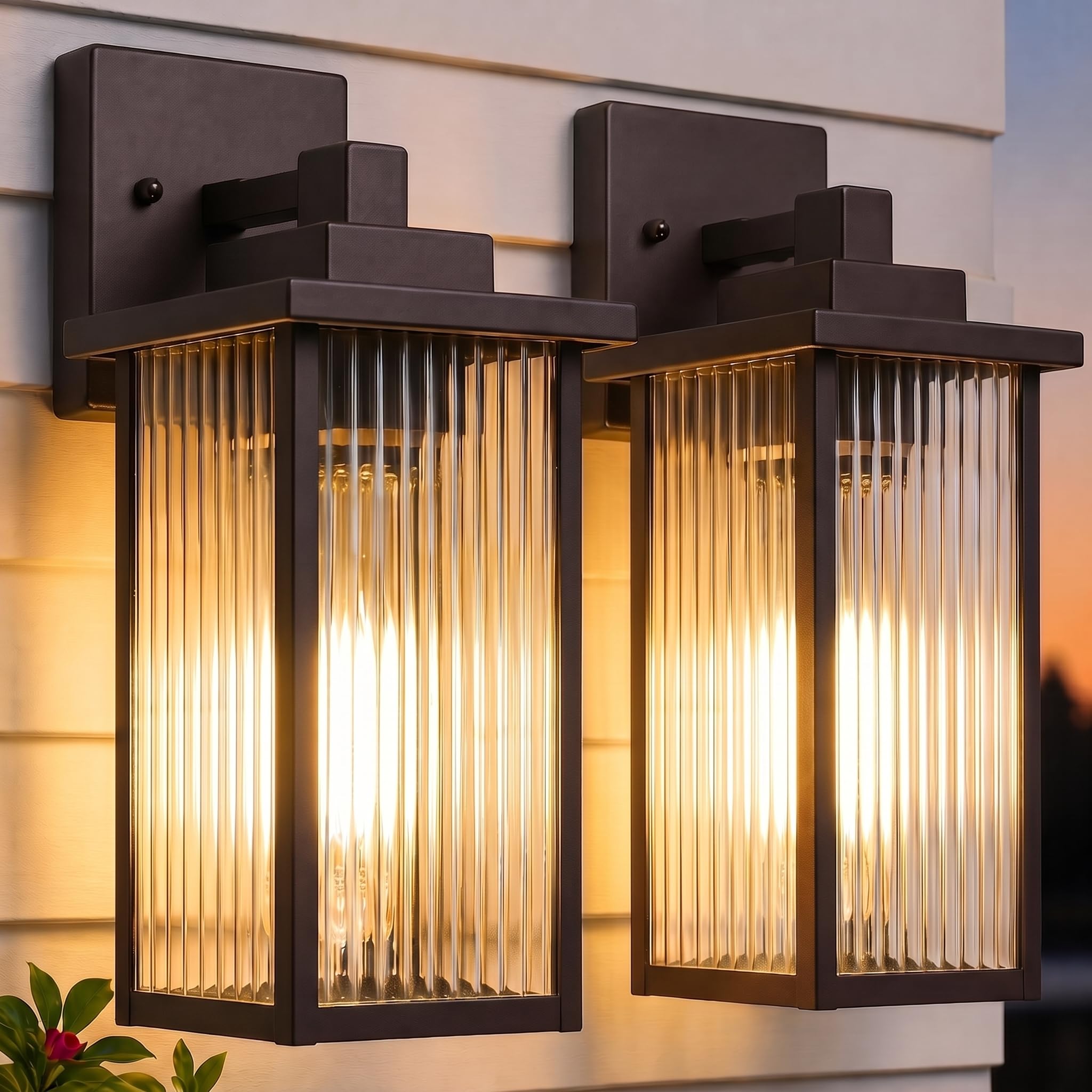 2-Pack 13" Oil-Rubbed Bronze Outdoor Wall Light, All-Metal Porch Light
