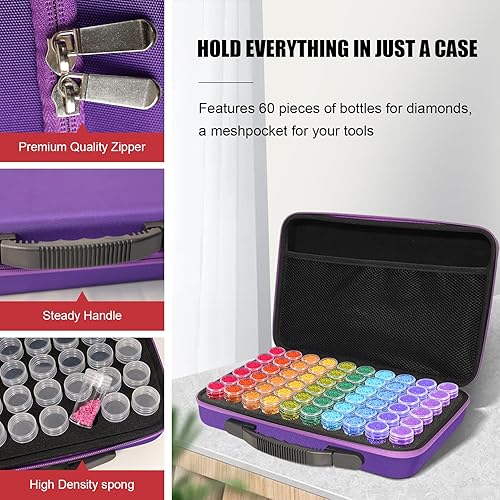 Miniatura 2 de CAIOVSE Contenedores de almacenamiento de pintura de diamantes, 60 ranuras, kit de accesorios de pintura de diamantes, accesorios y herramientas de