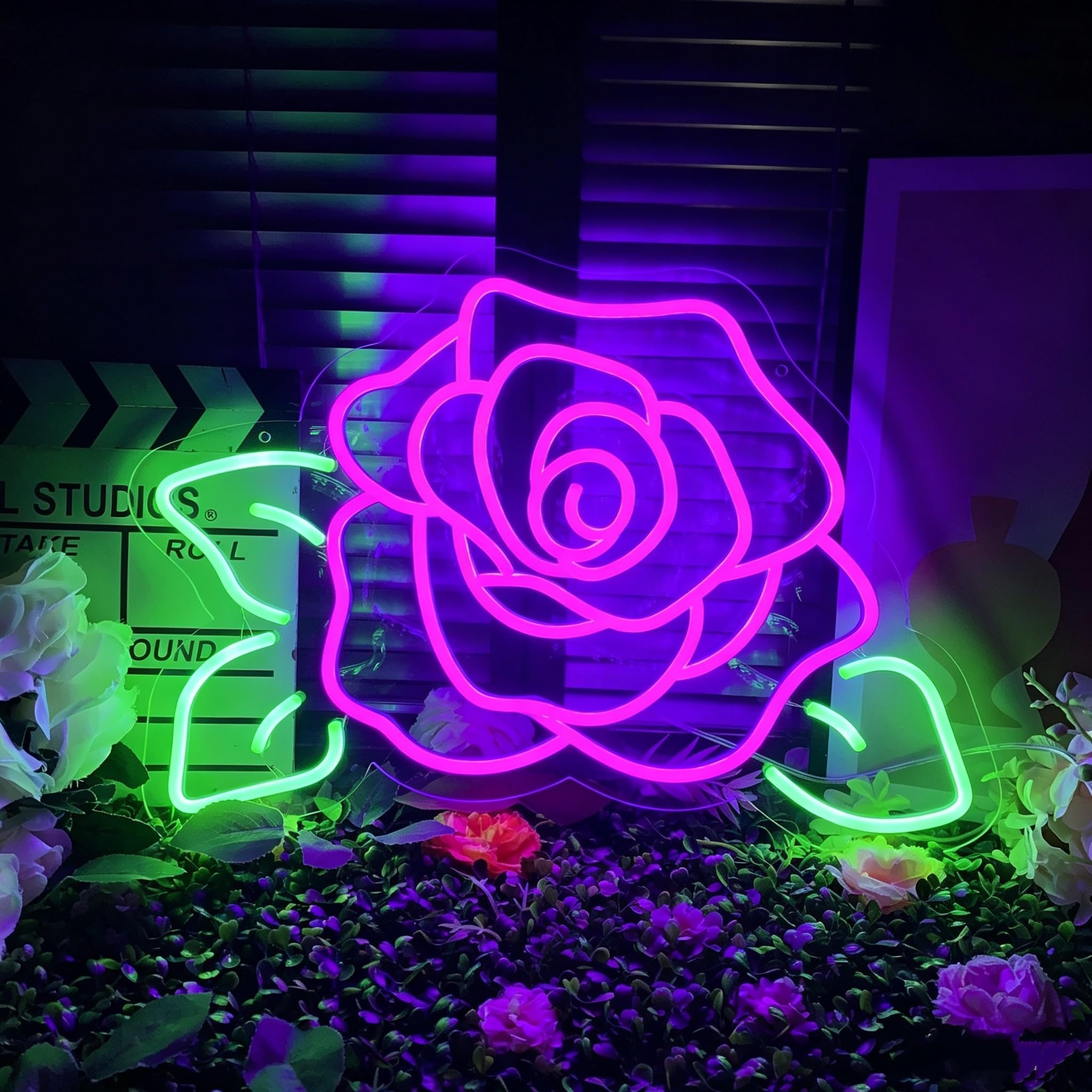 Rose Neon Sign Dimmable Flower Neon Light for Bedroom, Florist Decor