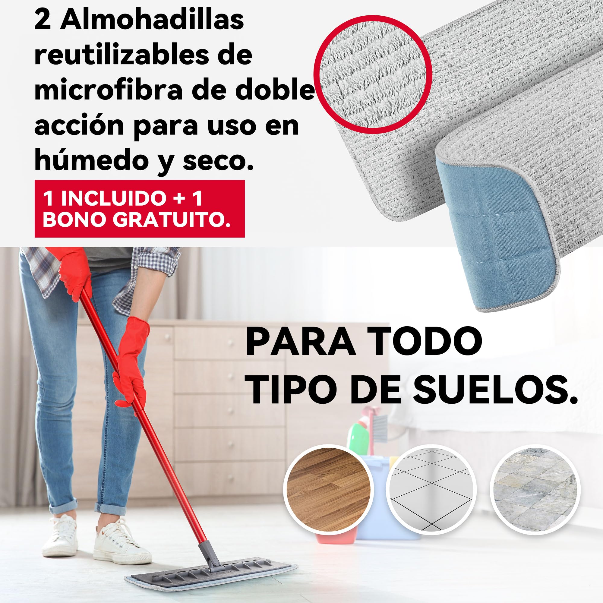 Tyroler Mopa de Microfibra 45 cm de Ancho Cabeza de Silicona Flexible | | Limpieza Profesional del Hogar para Suelo de Madera, Laminado, Baldosas, Cocina, Baño