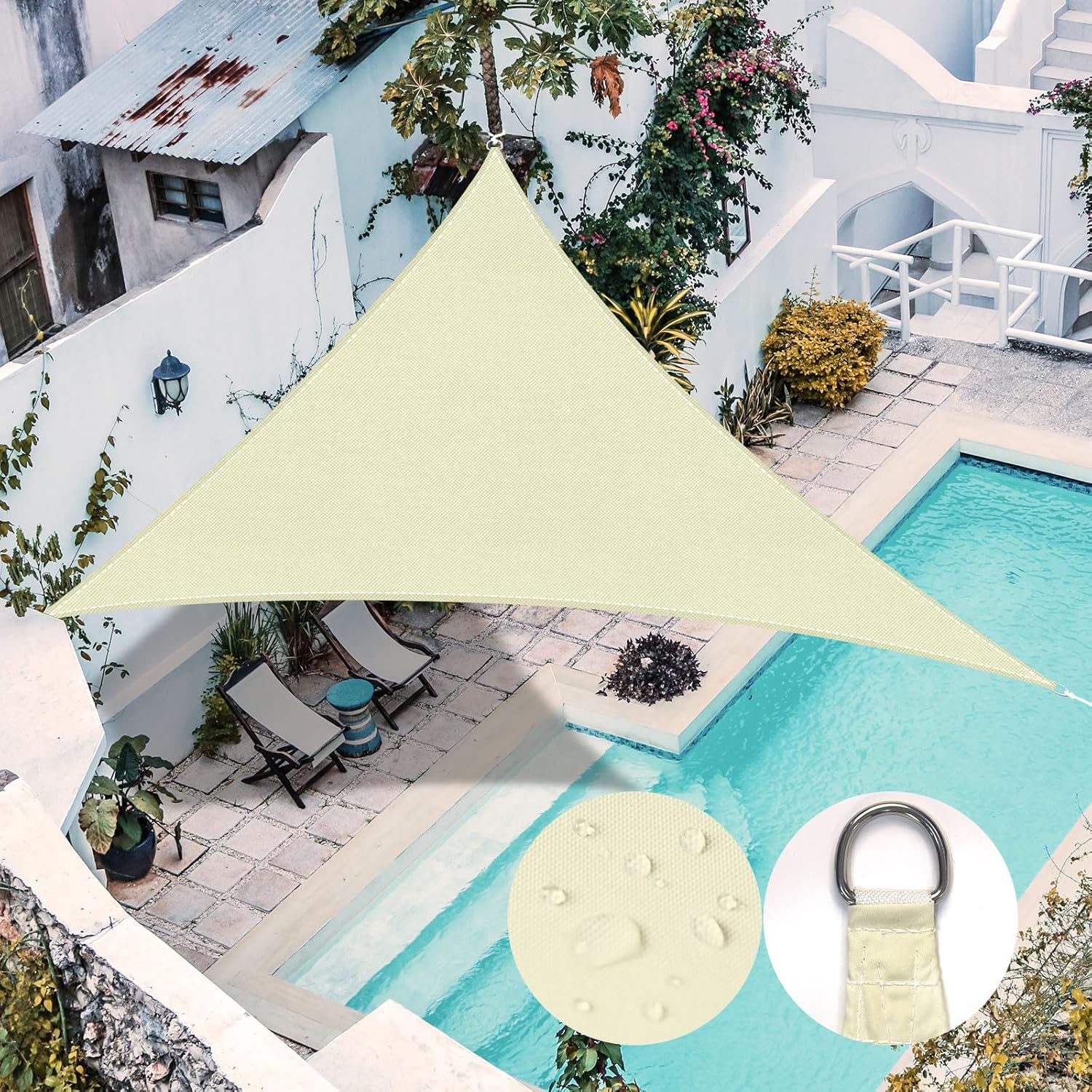 Custom Size Beige Triangle Sun Shade Sail - Outdoor Canopy With 8-Inch Hardware Kit