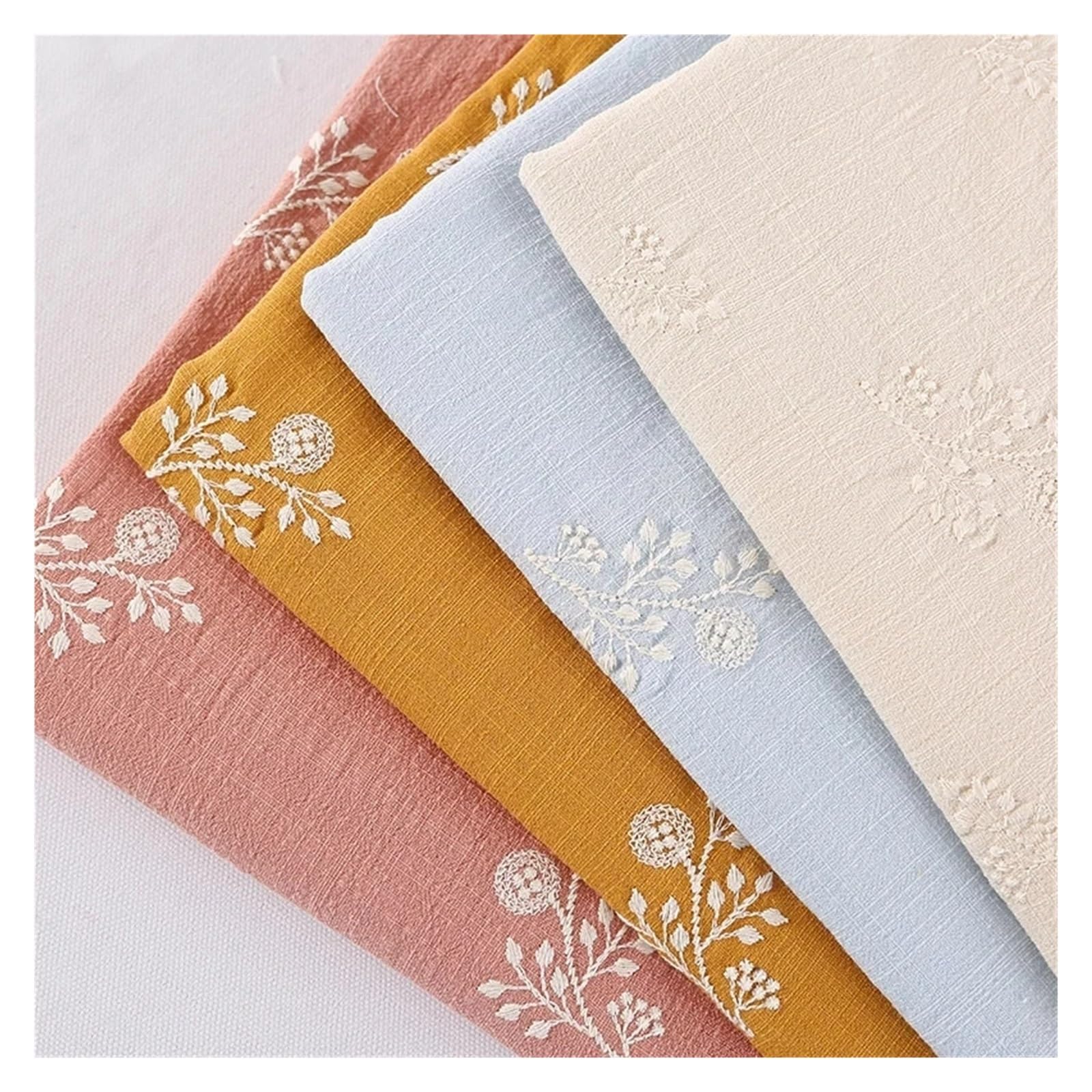 Falda De Algodón Flameada Bordada A Mano, Estilo Pastoral, Tela De Ropa Cortada A Medida(Pink)