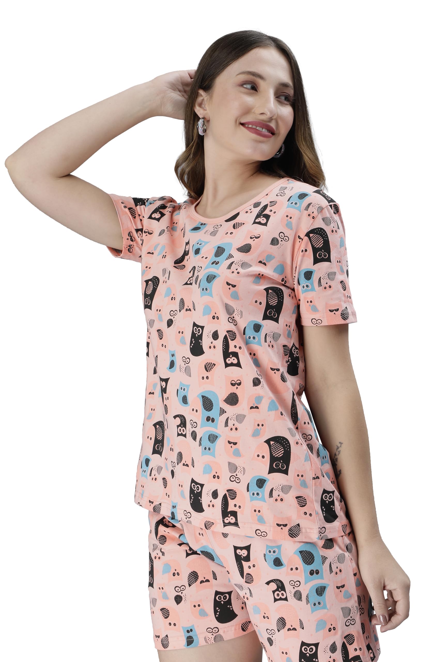 club a9 Womens Printed Night Suit Co-Ord Set of Top & Shorts (SA_C-ORD_101(P), Rose Pink)-picture-41