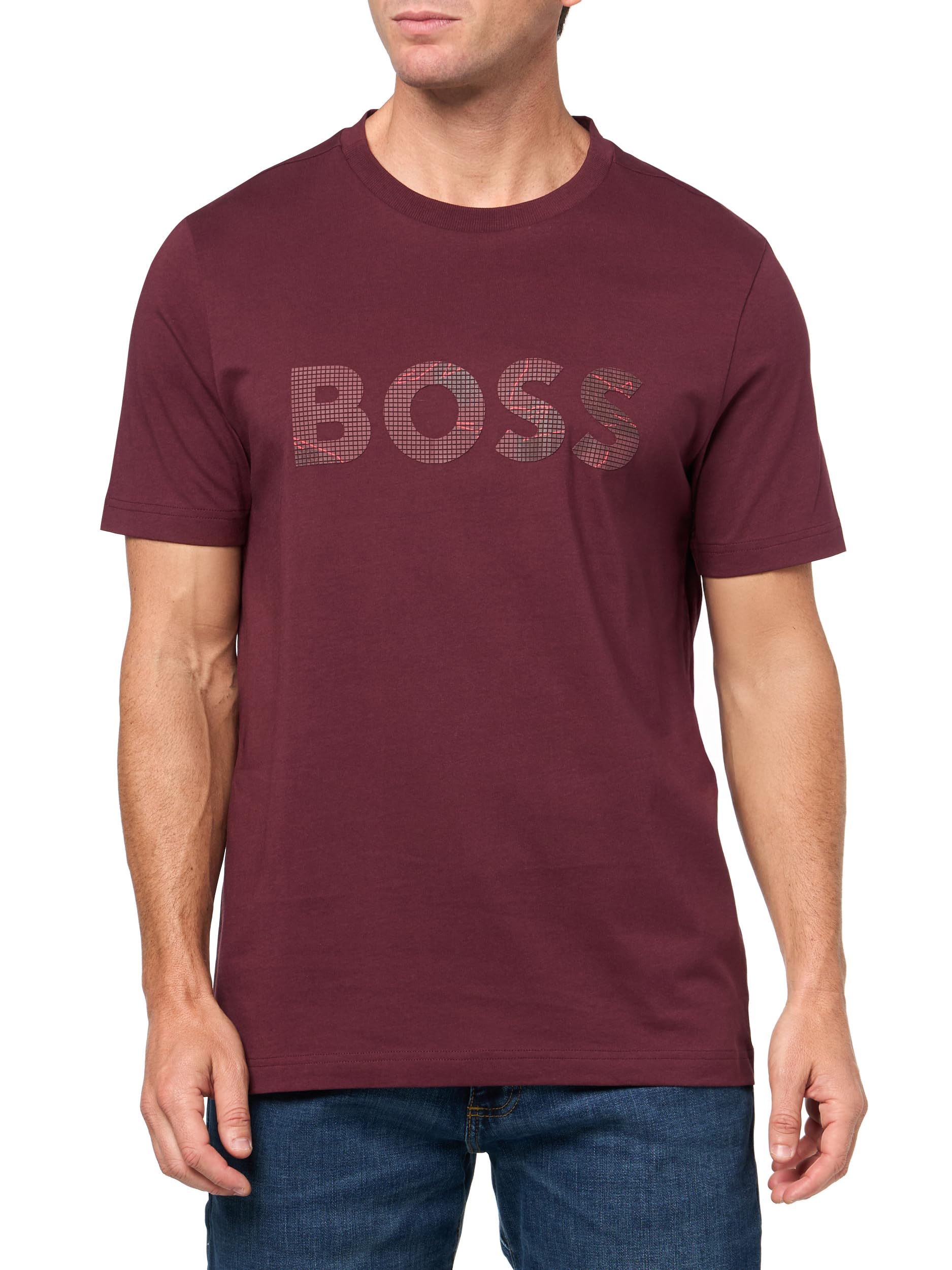 BOSS Bawełniana koszulka z dużym teksturowanym logo Mężczyźni Big Textured Logo Cotton T-shirt (1 w zestawie)