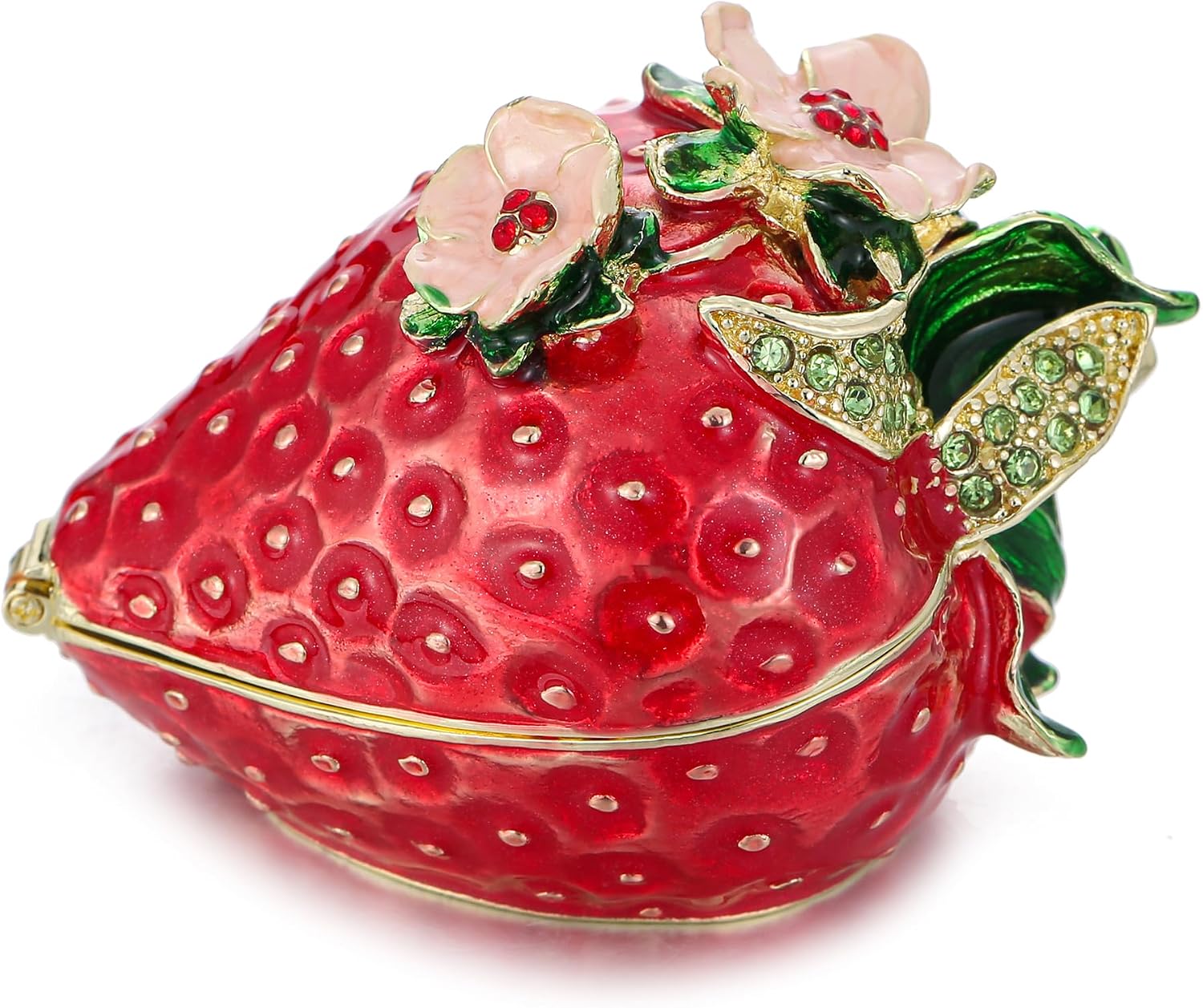 Hand Painted Fruit Trinket Box for Home Decor, Hinged Jewelry Organizer Storage, Unique Personalized Collectible Keepsake Figurine Handmade Decorative Ornament Gifts (Strawberry)