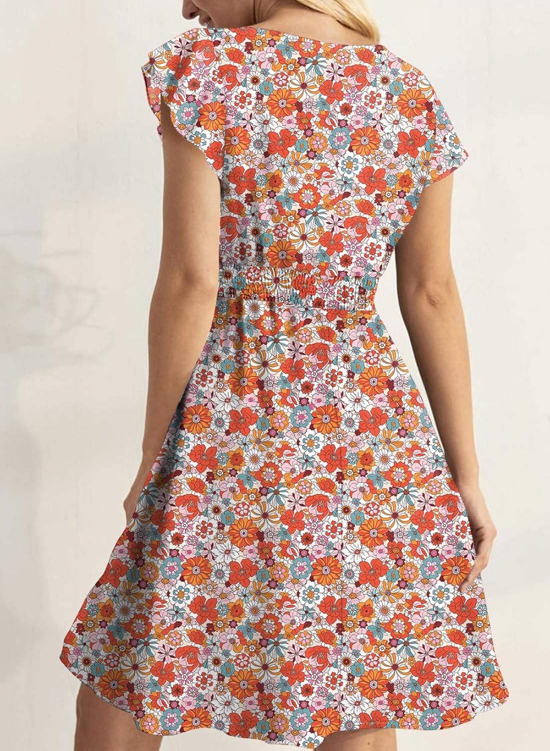 Dokotoo Womens Summer Dresses 2025 Boho Floral Ruffle Sleeve Smocked Elastic Waist Drawstring Tie Casual Mini Dress Sundress - Image 2