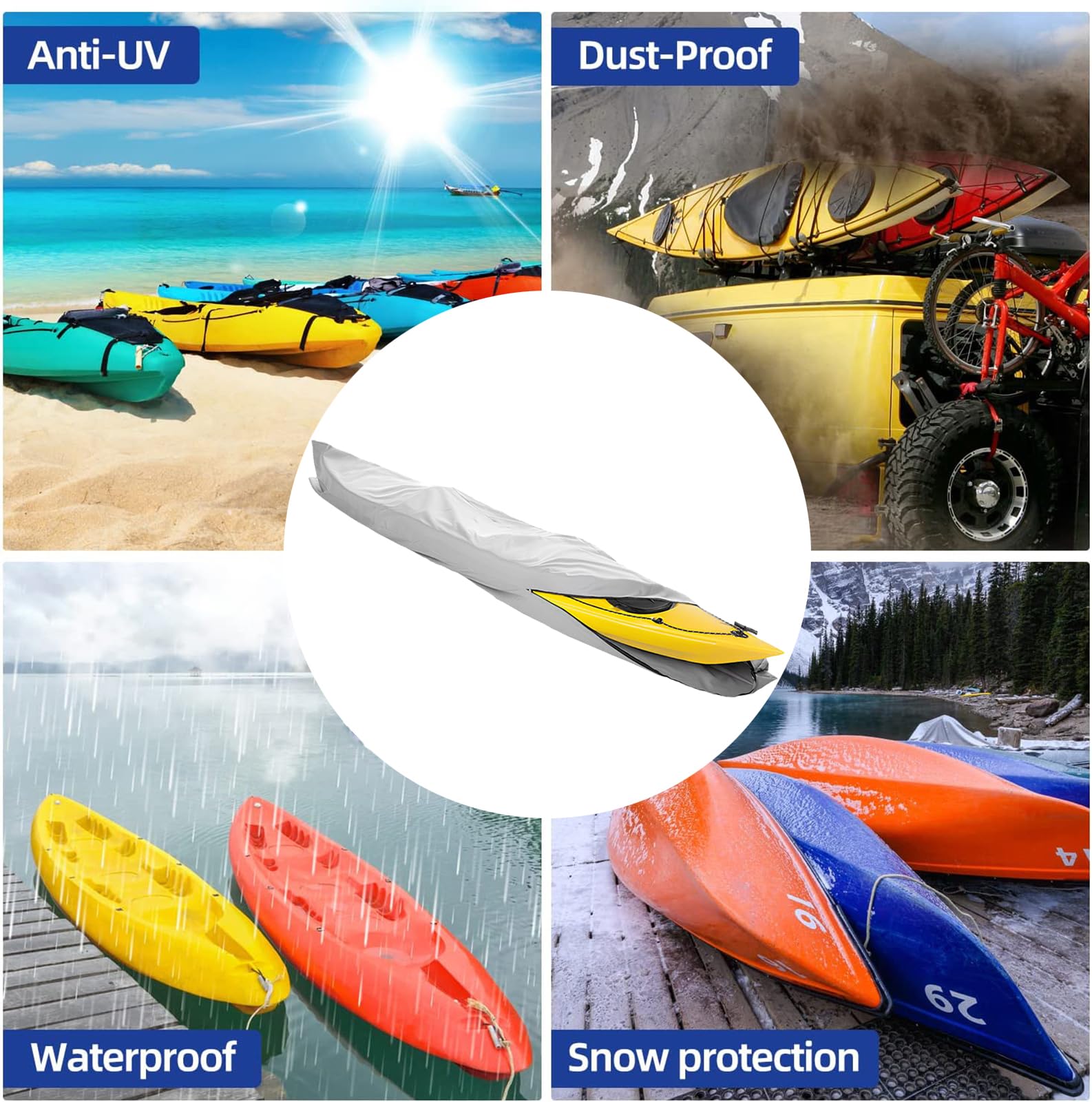 LDIW Universal Kajak Abdeckung, Vollständig Umlaufende Kanu Abdeckung 420D Wasserdicht und UV-beständig Staubschutzschild für Kanu Kajak Boot,Schwarz,18FT: 5.5mx1m