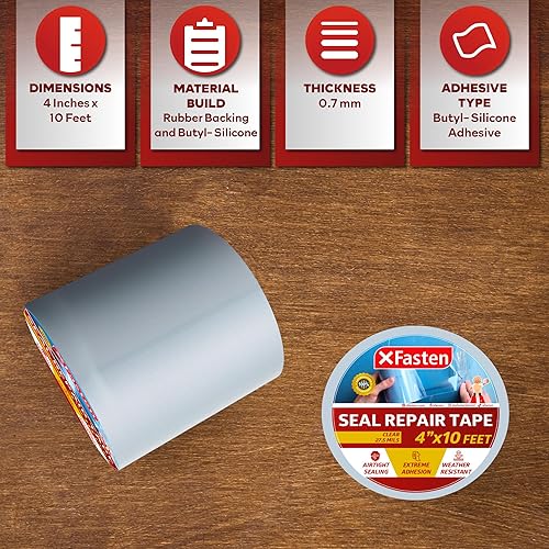 Miniatura 3 de XFasten Cinta de parche y sellado impermeable transparente, cinta de reparación de goma de 4 x 10 pies para reparación de fugas en canalones, techo,