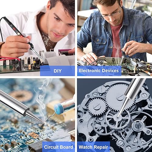 Vista 7 de Kit de soldador de 60 W y 110 V, temperatura ajustable, con puntas de hierro, soporte, esponja, alambre para soldar