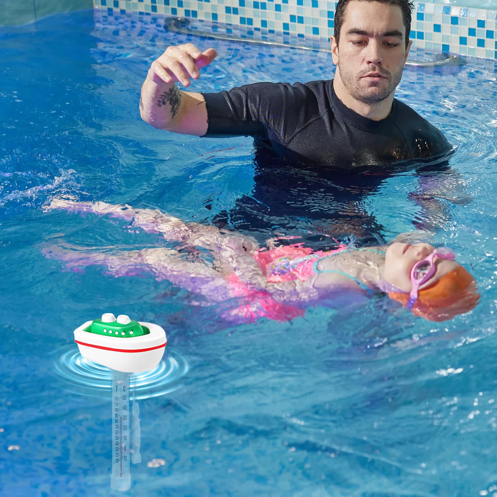 Poolthermometer, Pool Thermometer, Wasserthermometer, Poolthermometer Schwimmend,Badethermometer mit Seil,Thermometer Wasser Leicht Ablesbar,Wassertemperatur Wasserthermometer für Pools Wanne und Spas